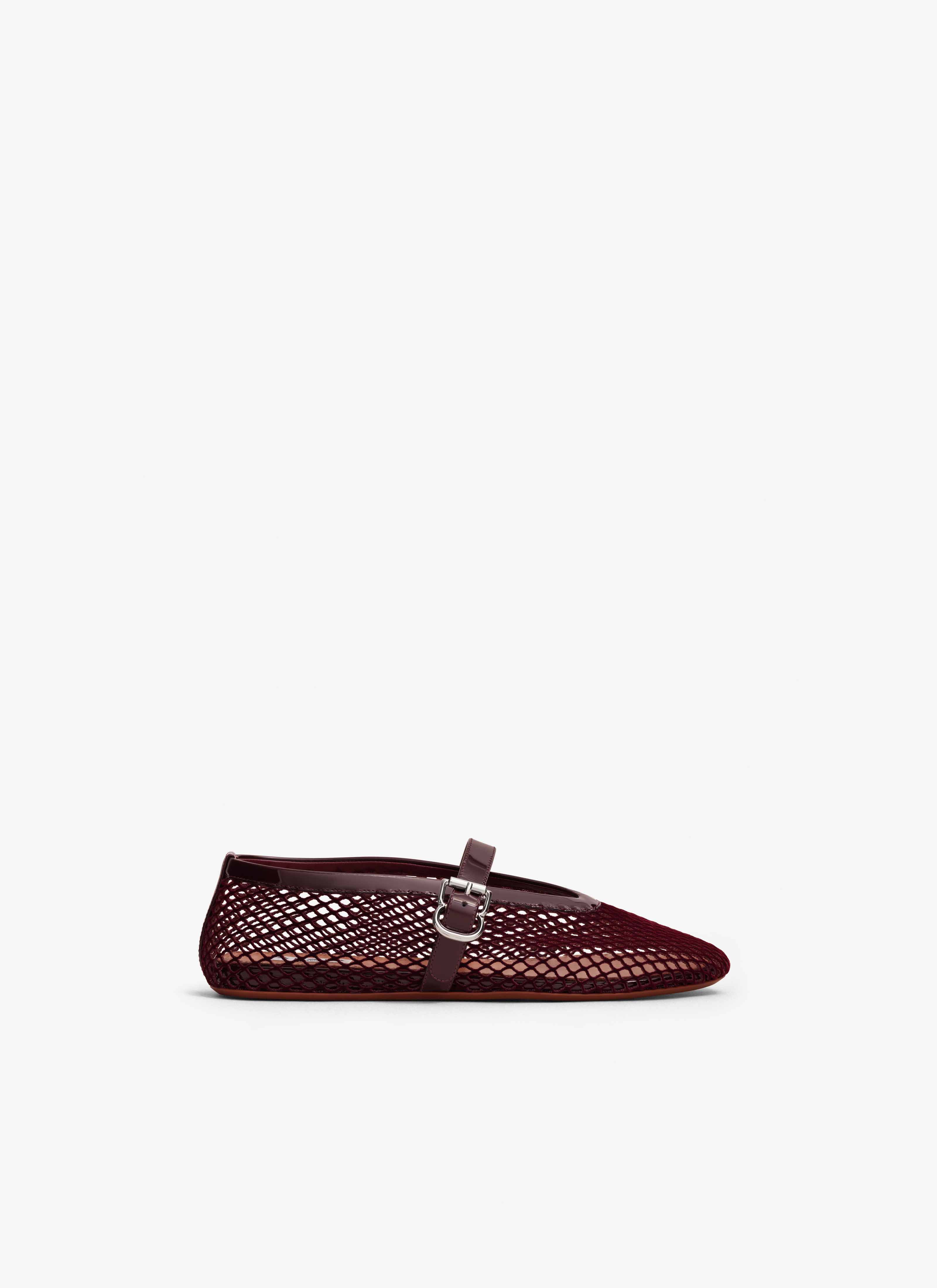 ALAÏA GARNET RED BALLET FLATS IN VELVET EFFECT FISHNET