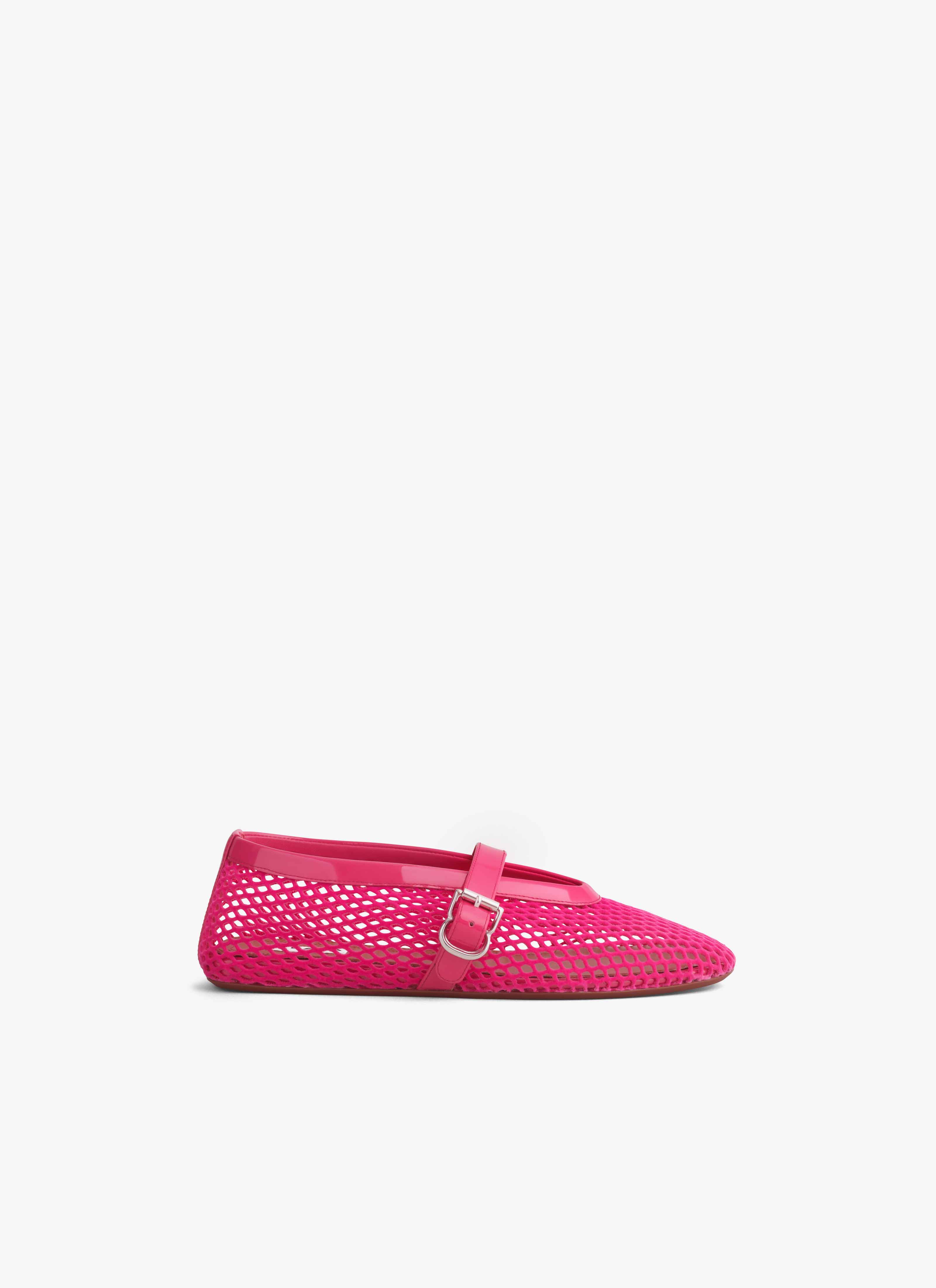 ALAÏA FUCHSIA BALLET FLATS IN VELVET EFFECT FISHNET