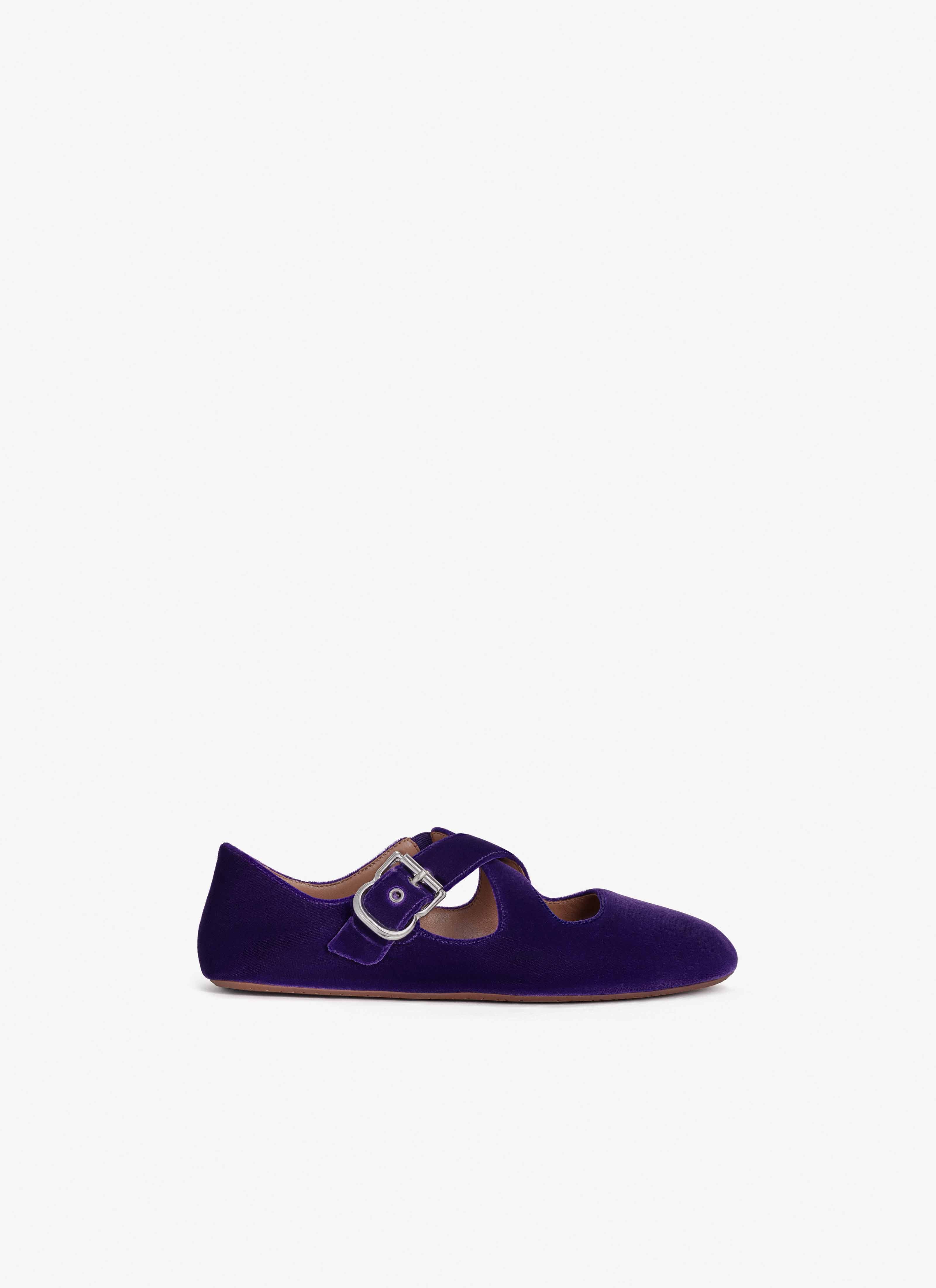 ALAÏA VIOLET CRISS CROSS BALLET FLATS IN VELVET