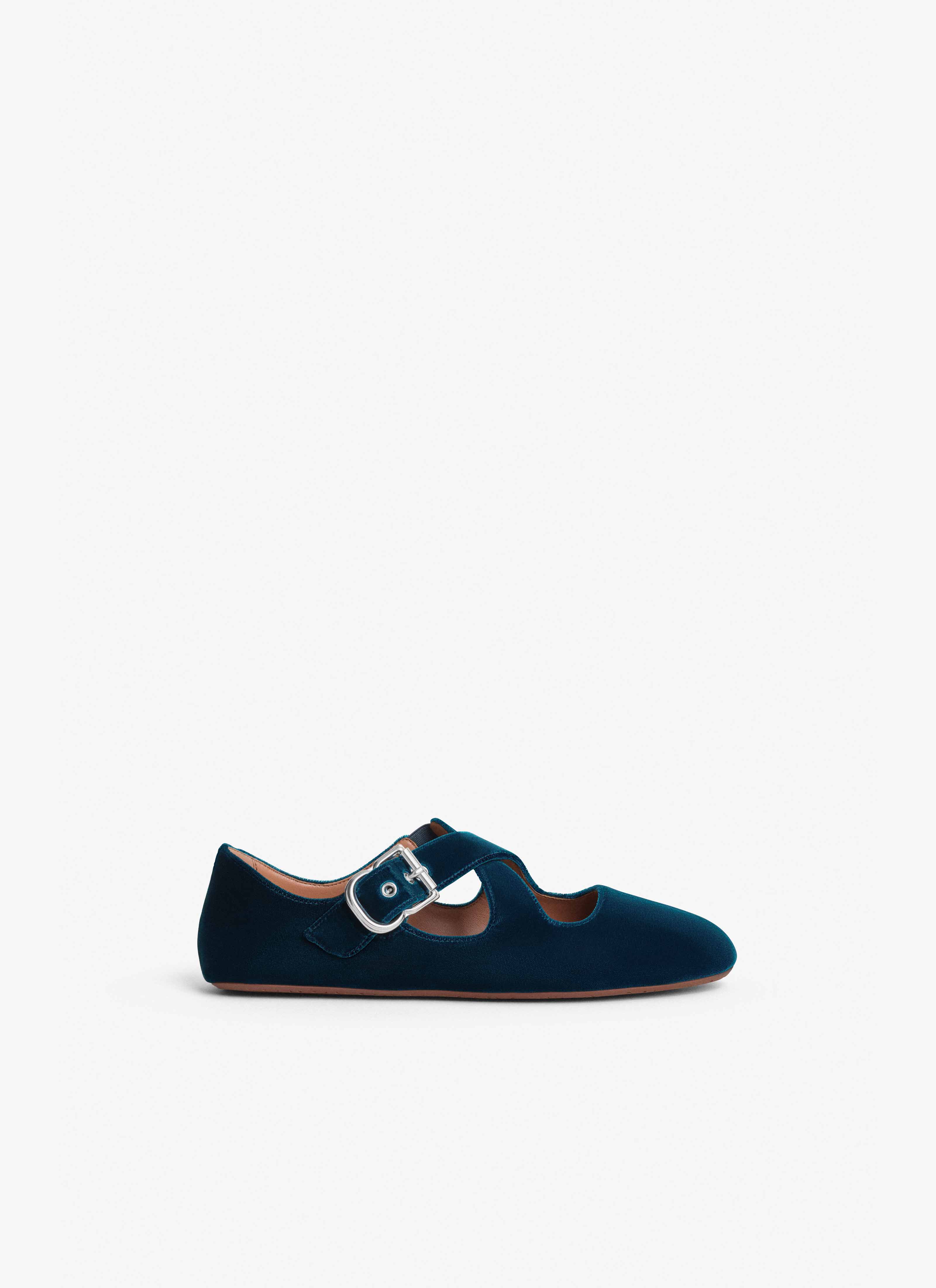 ALAÏA DARK PETROL CRISS CROSS BALLET FLATS IN VELVET