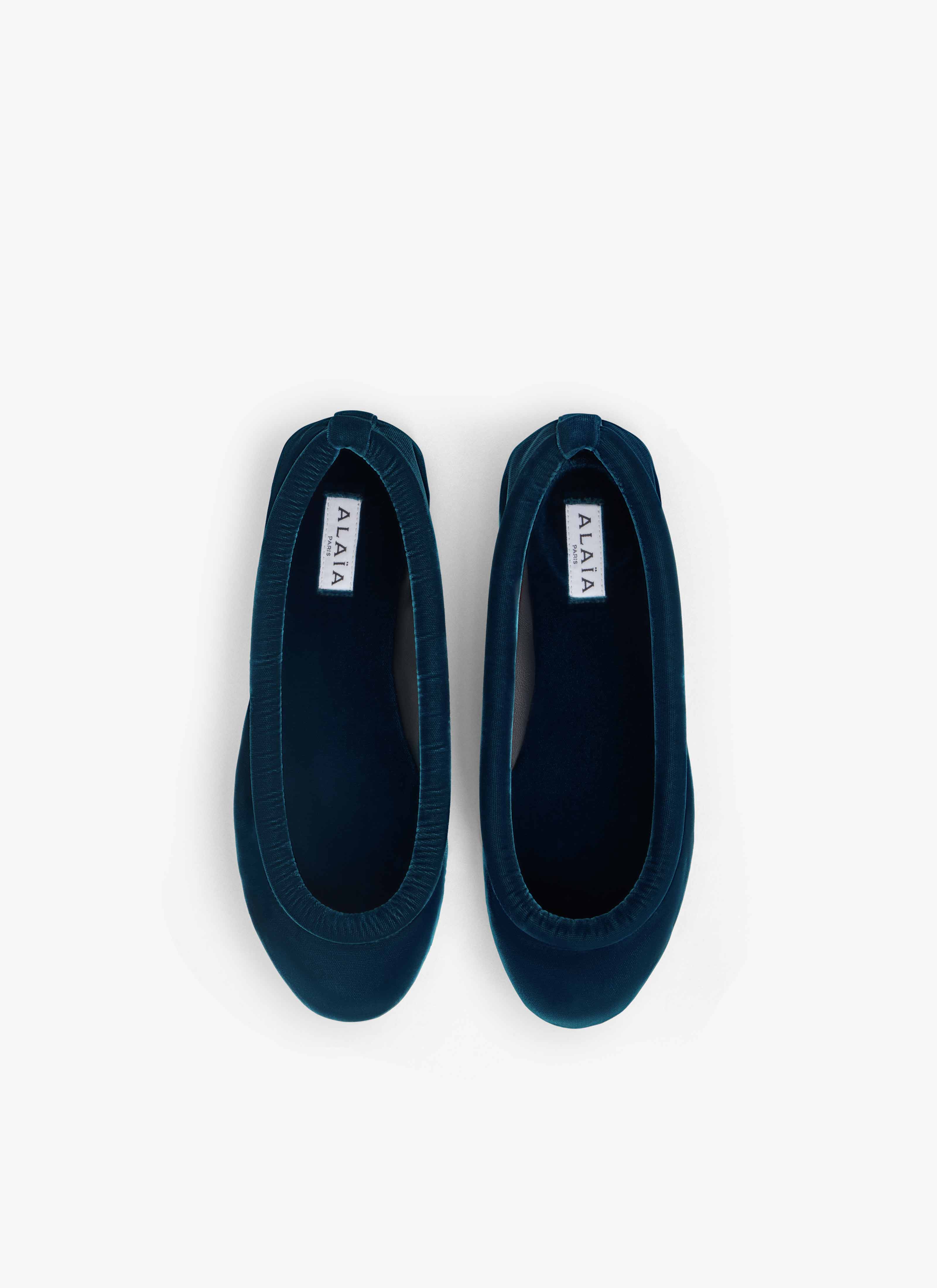 ALAÏA DARK PETROL BALLET FLATS IN VELVET