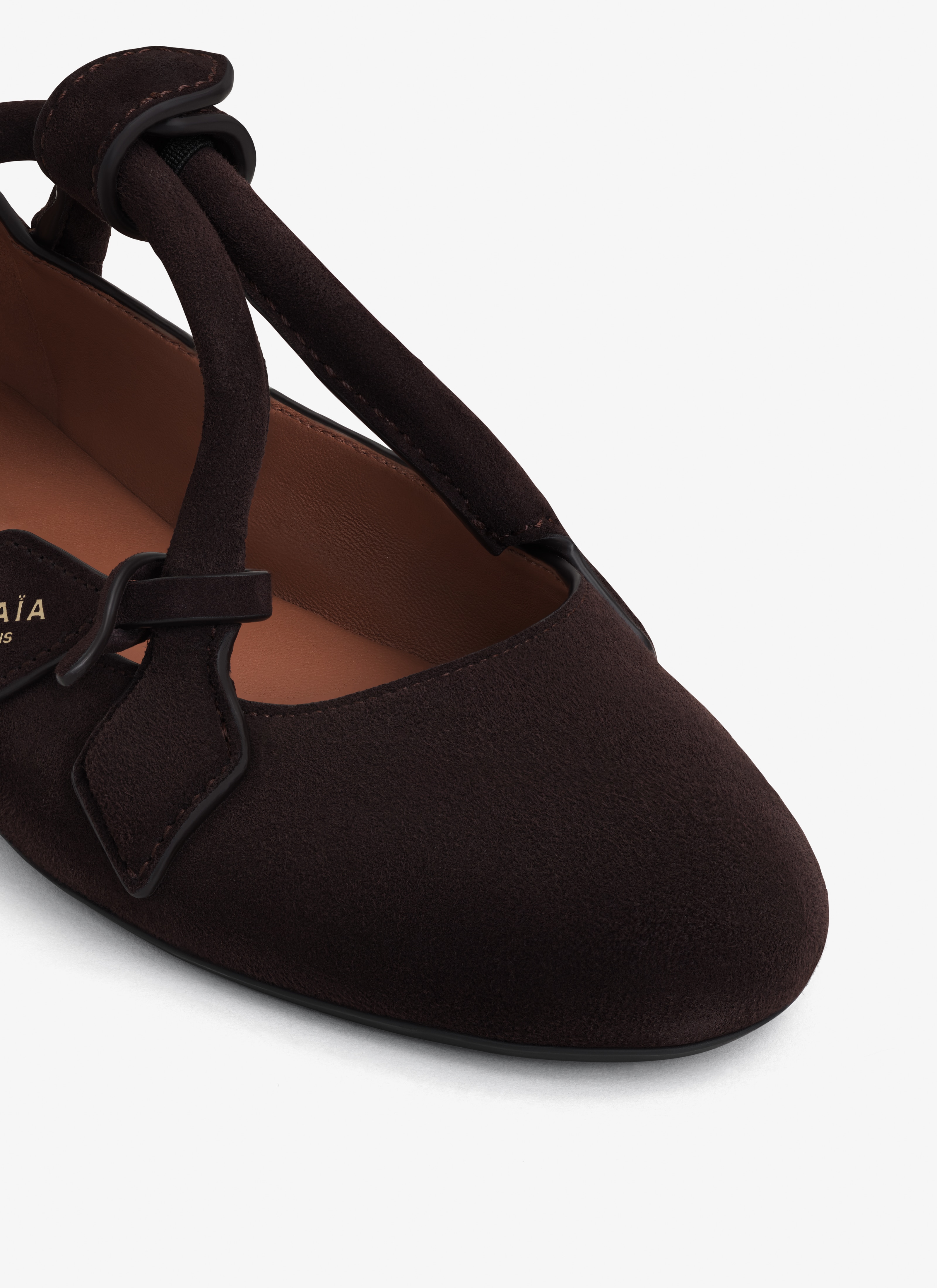 ALAÏA DARK BROWN LE TECKEL BALLET FLATS IN SUEDE GOATSKIN