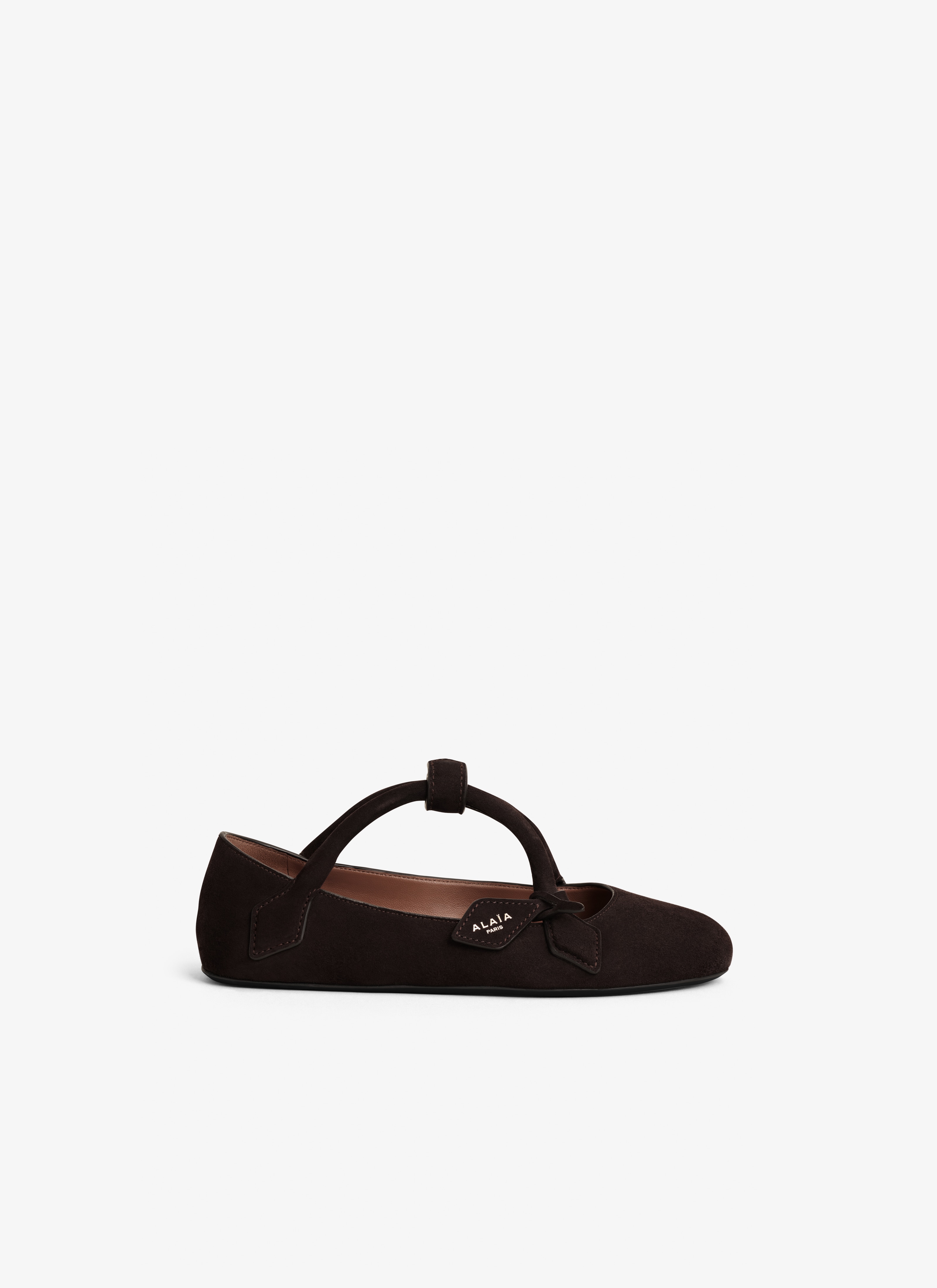 ALAÏA DARK BROWN LE TECKEL BALLET FLATS IN SUEDE GOATSKIN