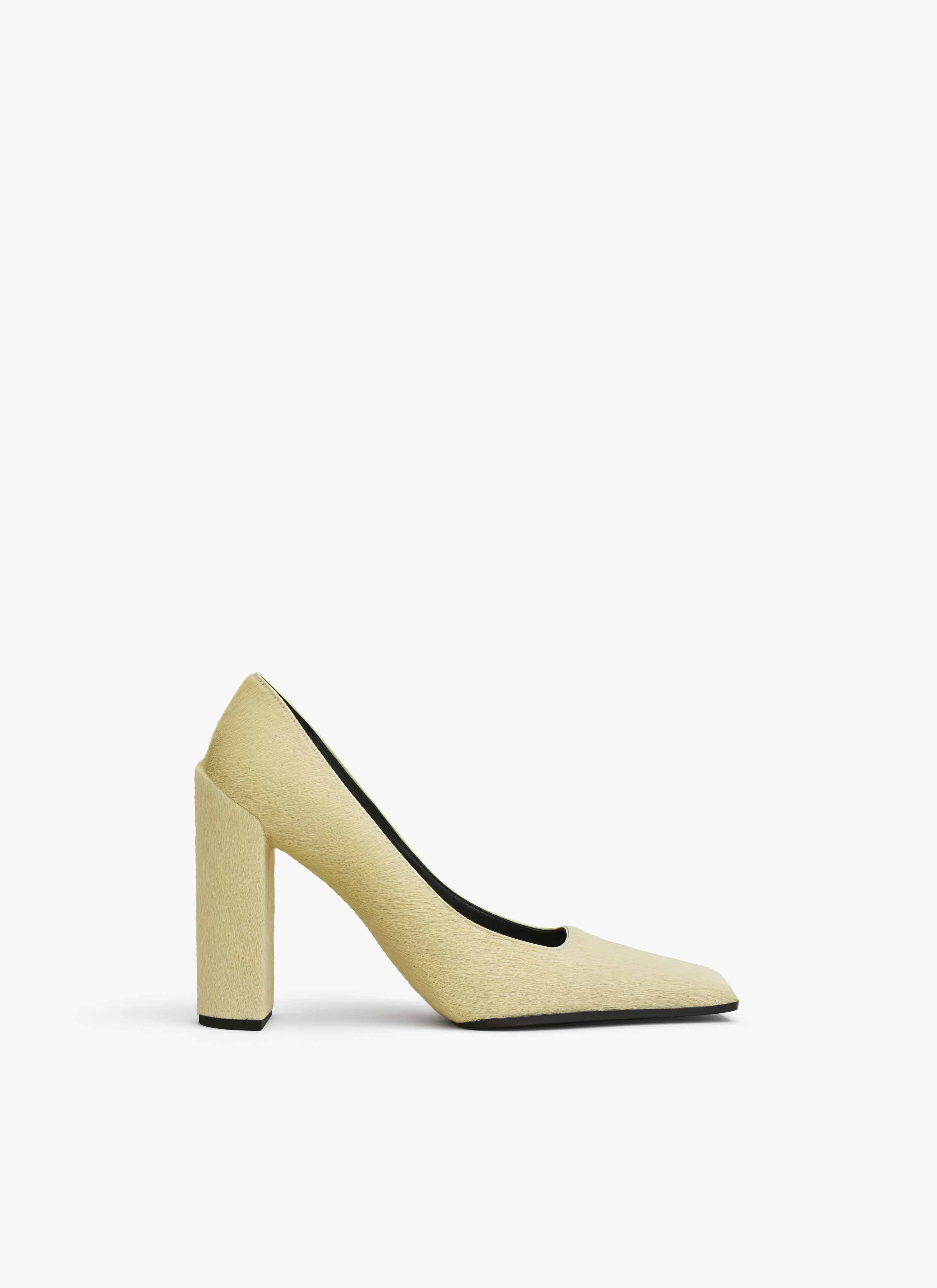 ALAÏA LEMON YELLOW SQUARE PUMPS IN HAIRCALF