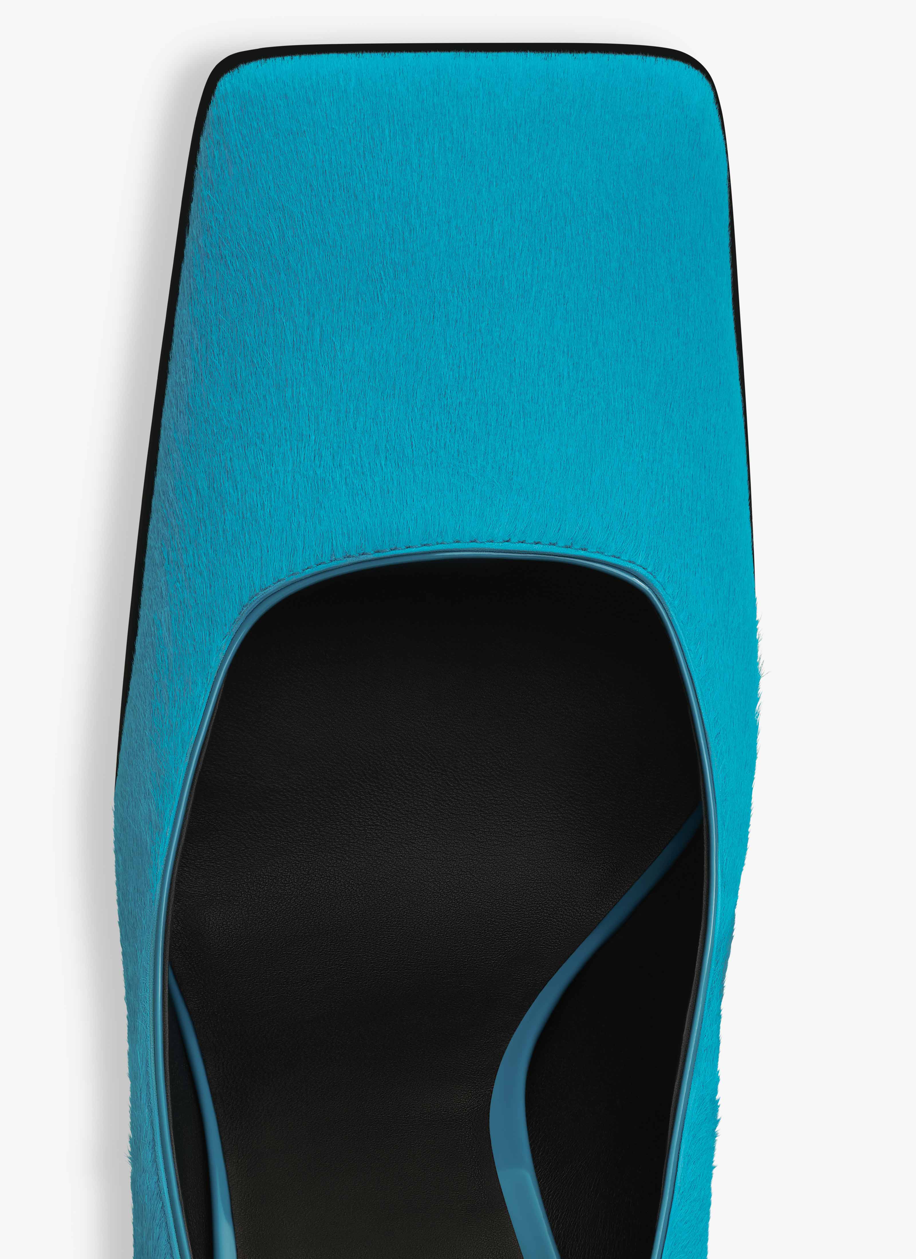 ALAÏA TURQUOISE SQUARE PUMPS IN HAIRCALF