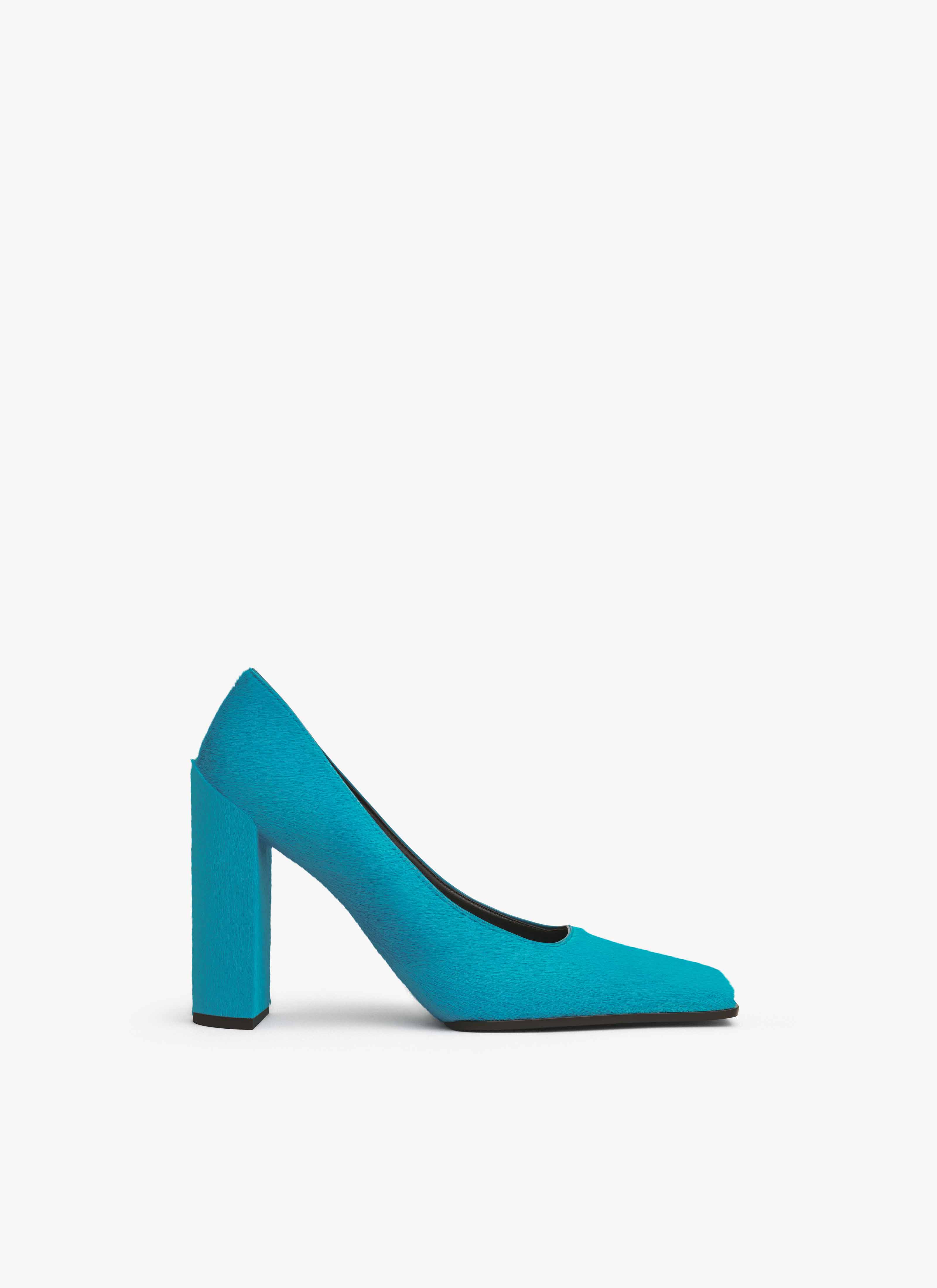 ALAÏA TURQUOISE SQUARE PUMPS IN HAIRCALF