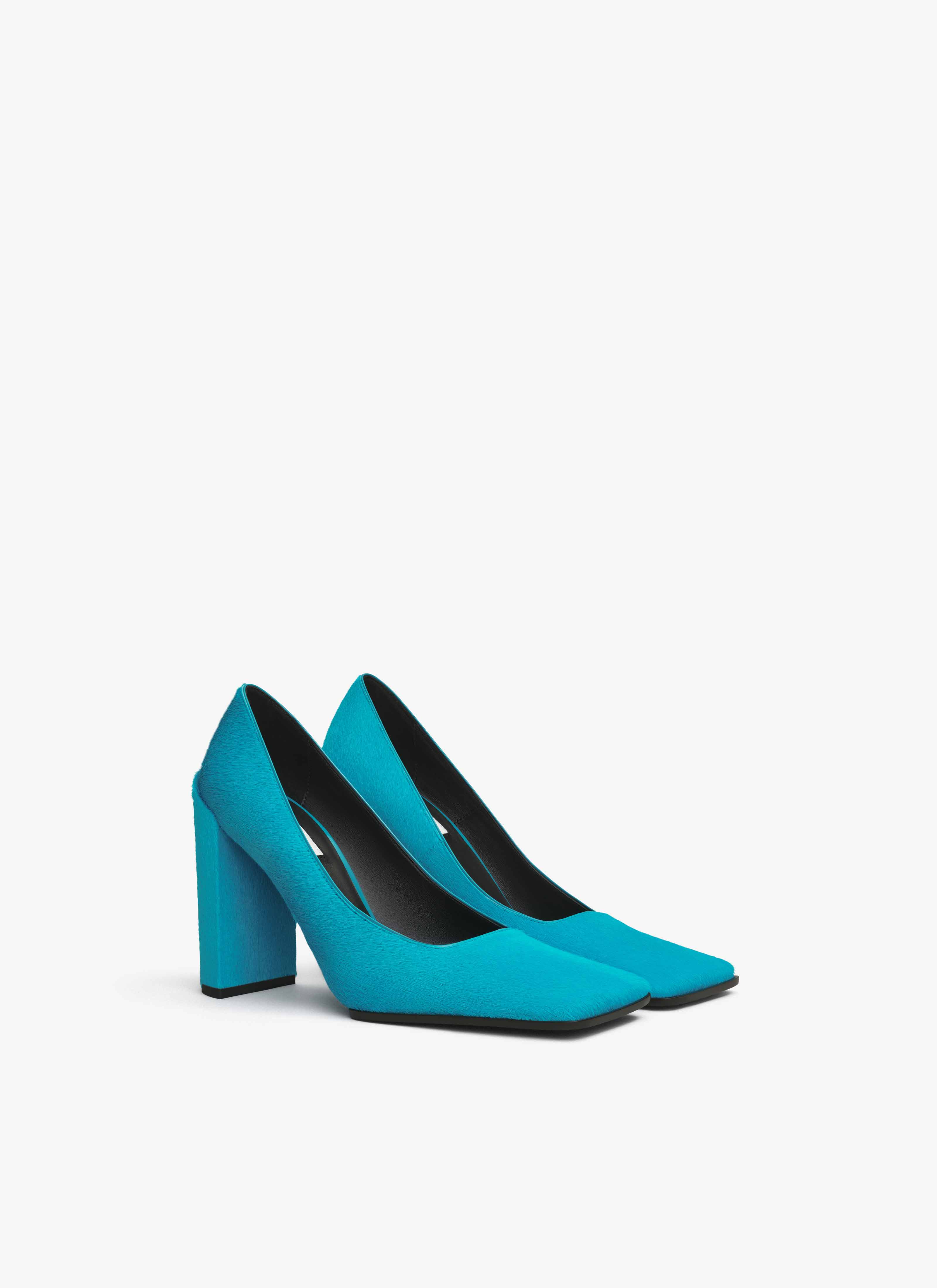 ALAÏA TURQUOISE SQUARE PUMPS IN HAIRCALF