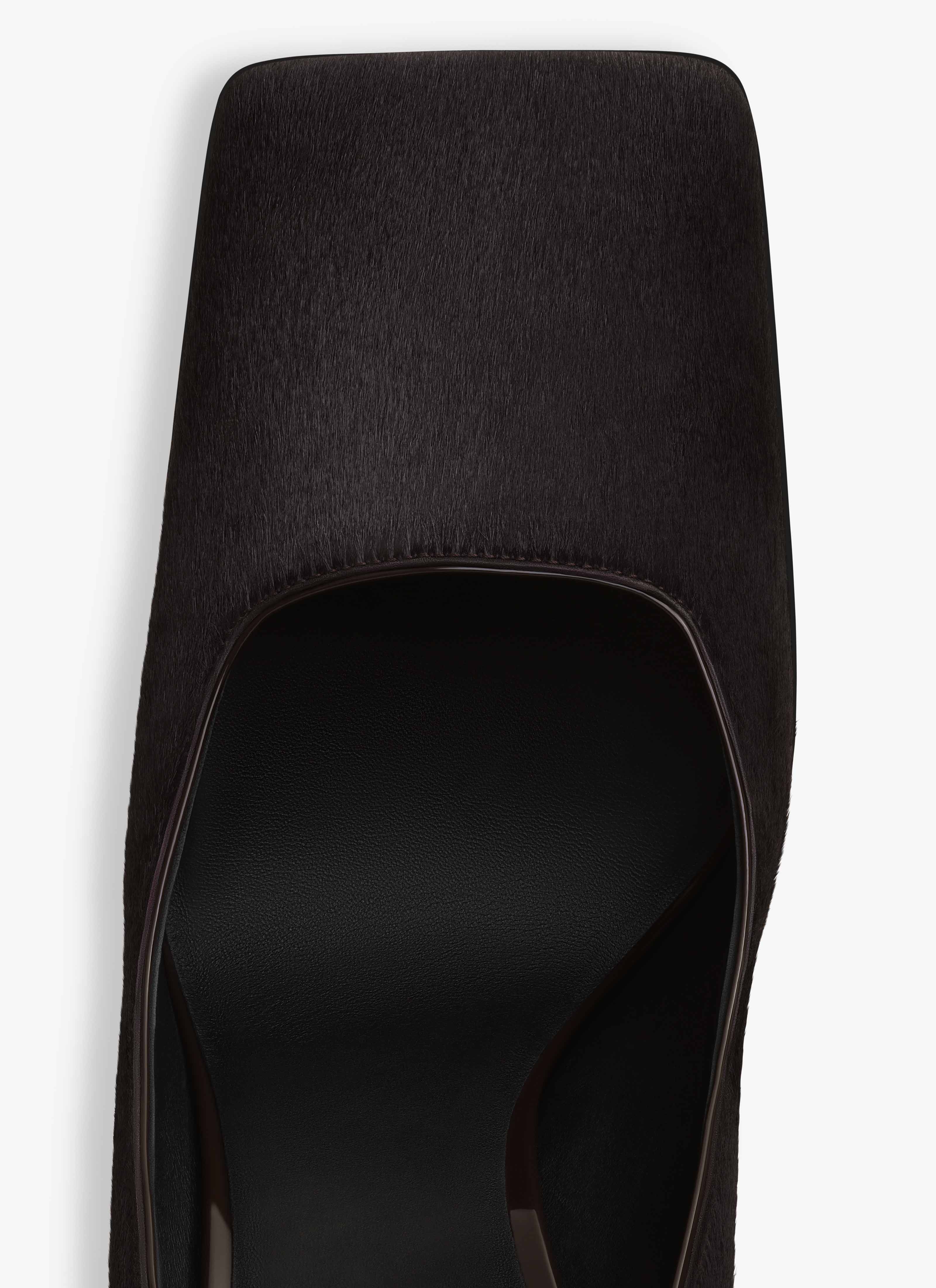 ALAÏA CHOCOLATE SQUARE PUMPS IN HAIRCALF