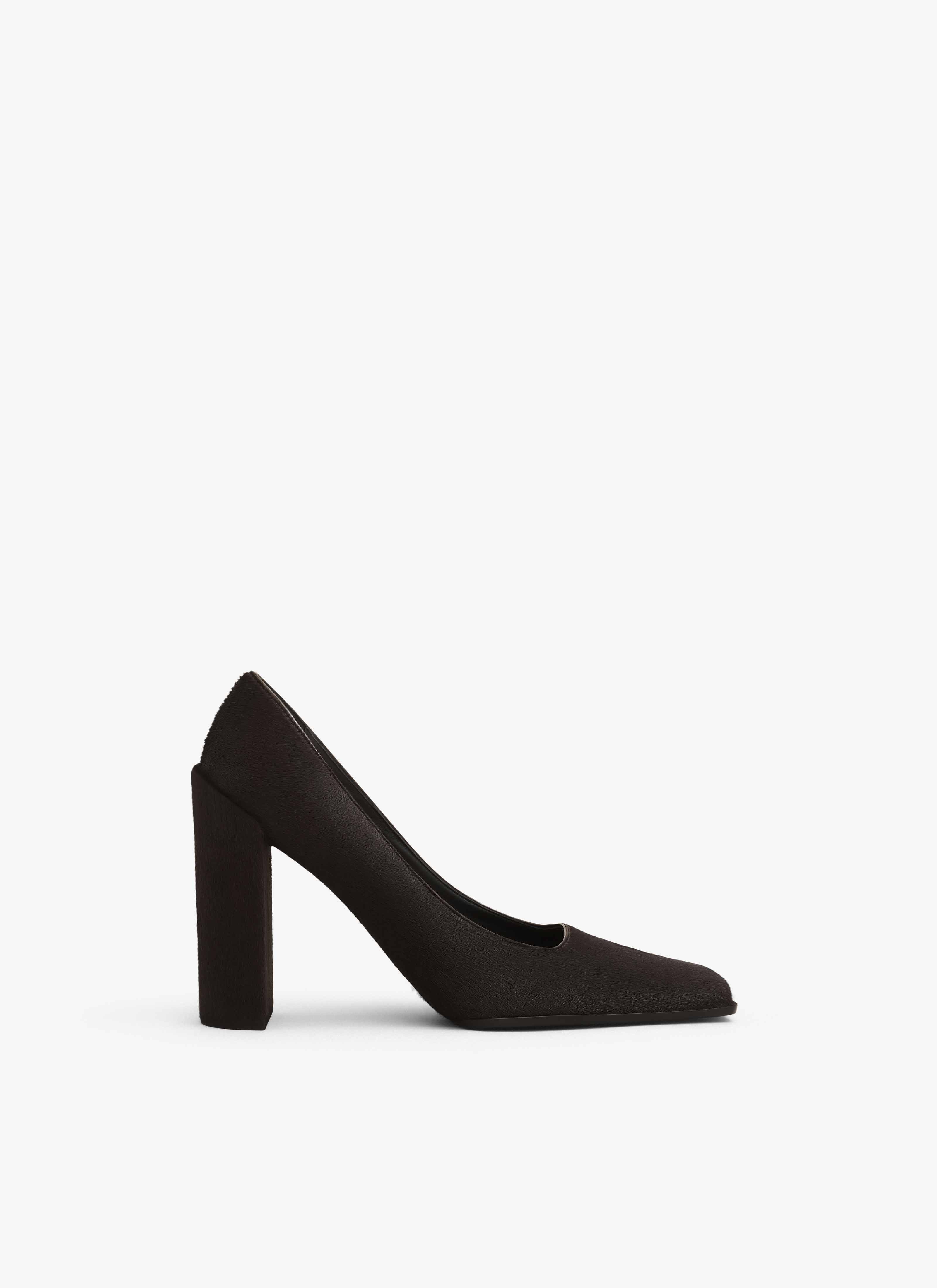 ALAÏA CHOCOLATE SQUARE PUMPS IN HAIRCALF