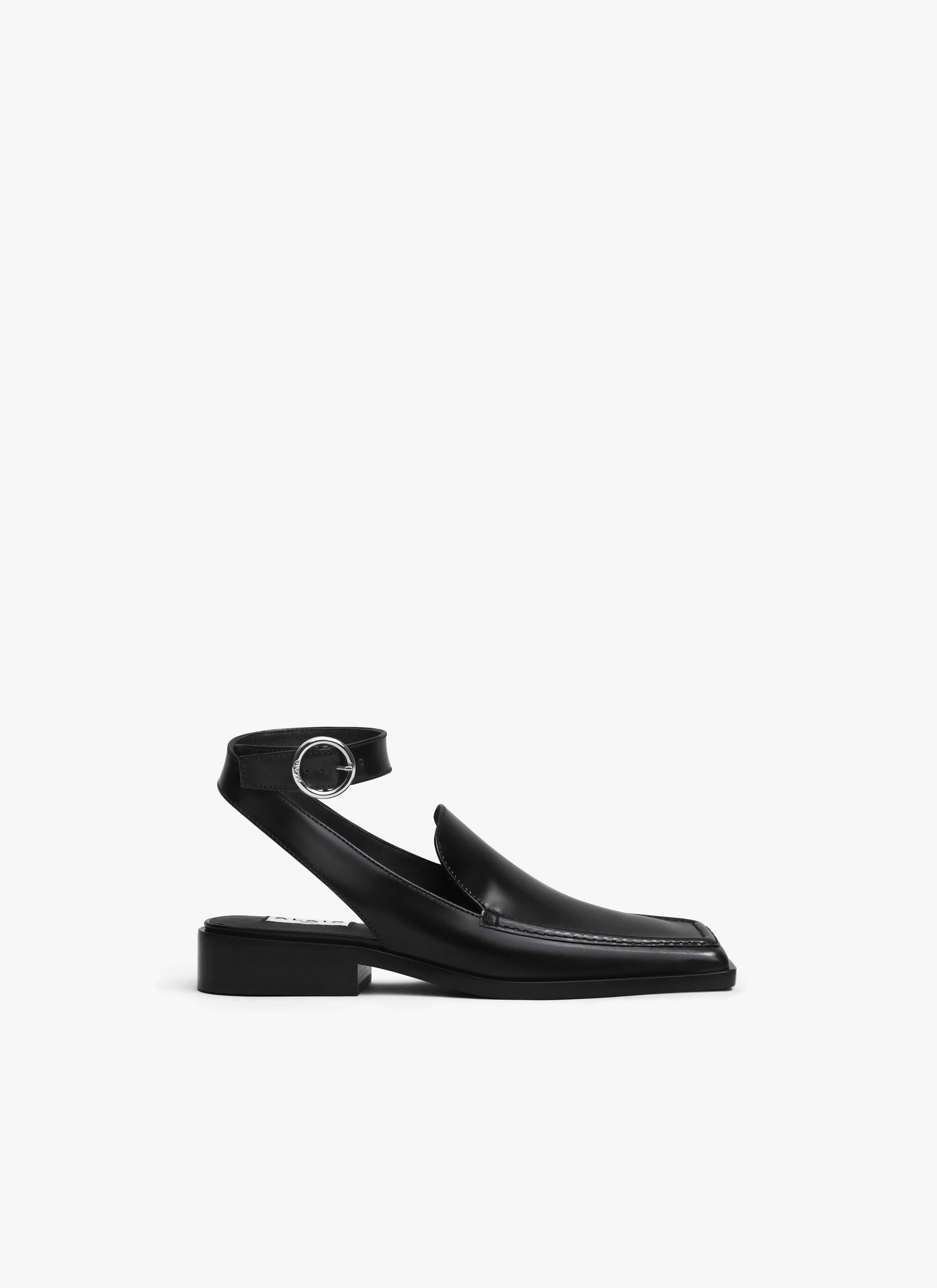 ALAÏA SANDALES MOCASSINS SQUARE EN CUIR NOIR