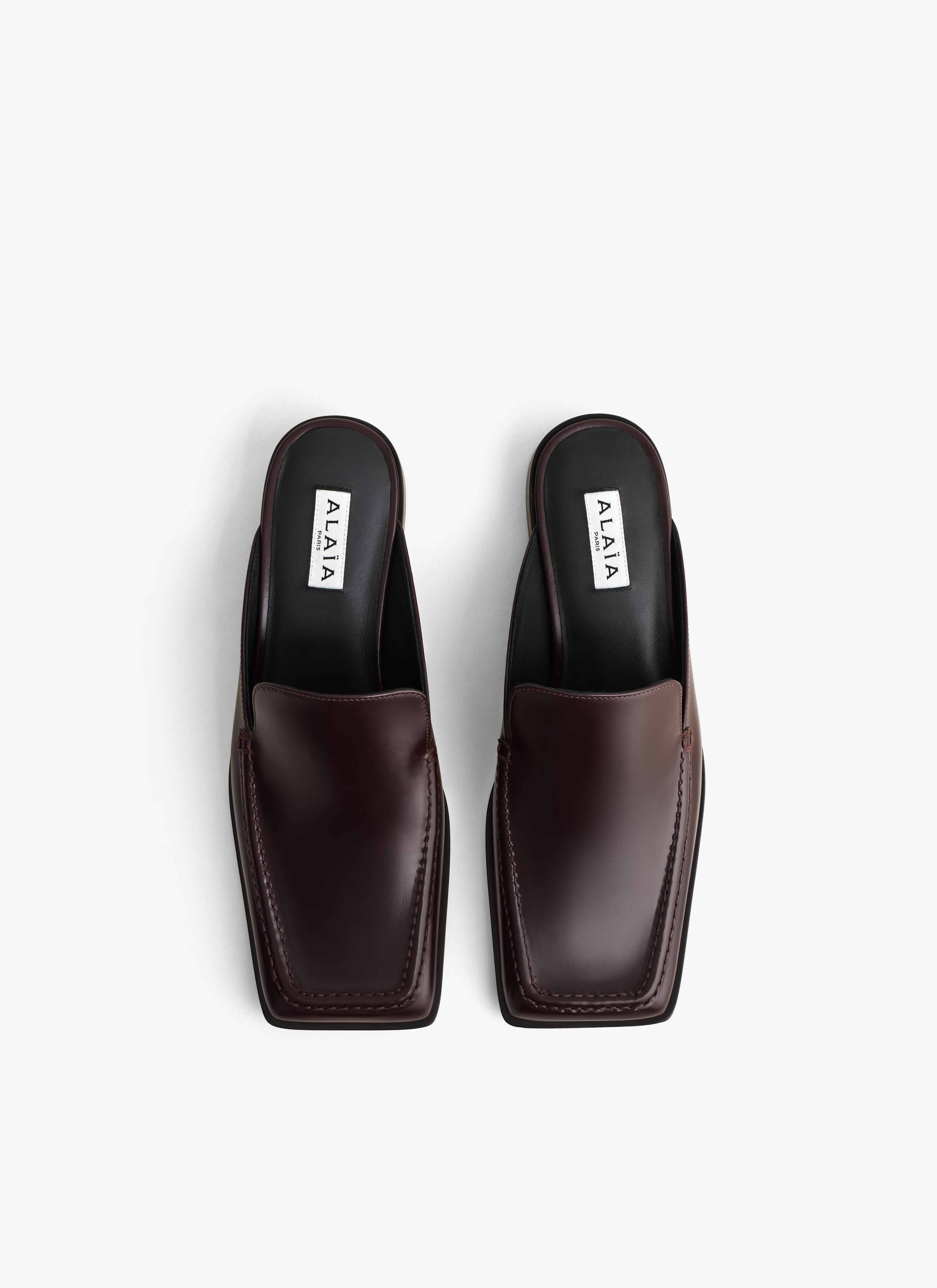 ALAÏA MULES MOCASSINS SQUARE EN CUIR CHOCOLAT