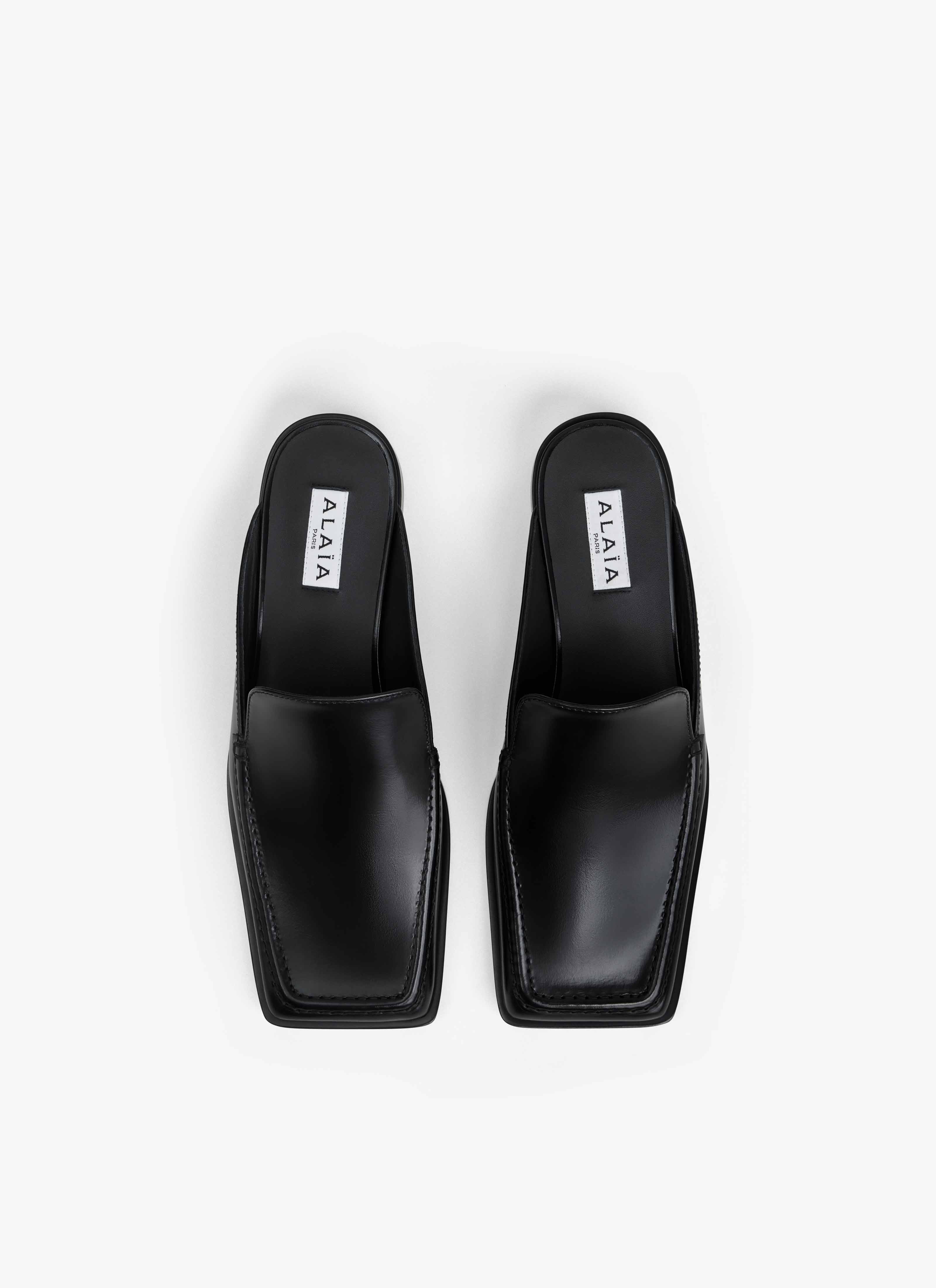 ALAÏA MULES MOCASSINS SQUARE EN CUIR NOIR