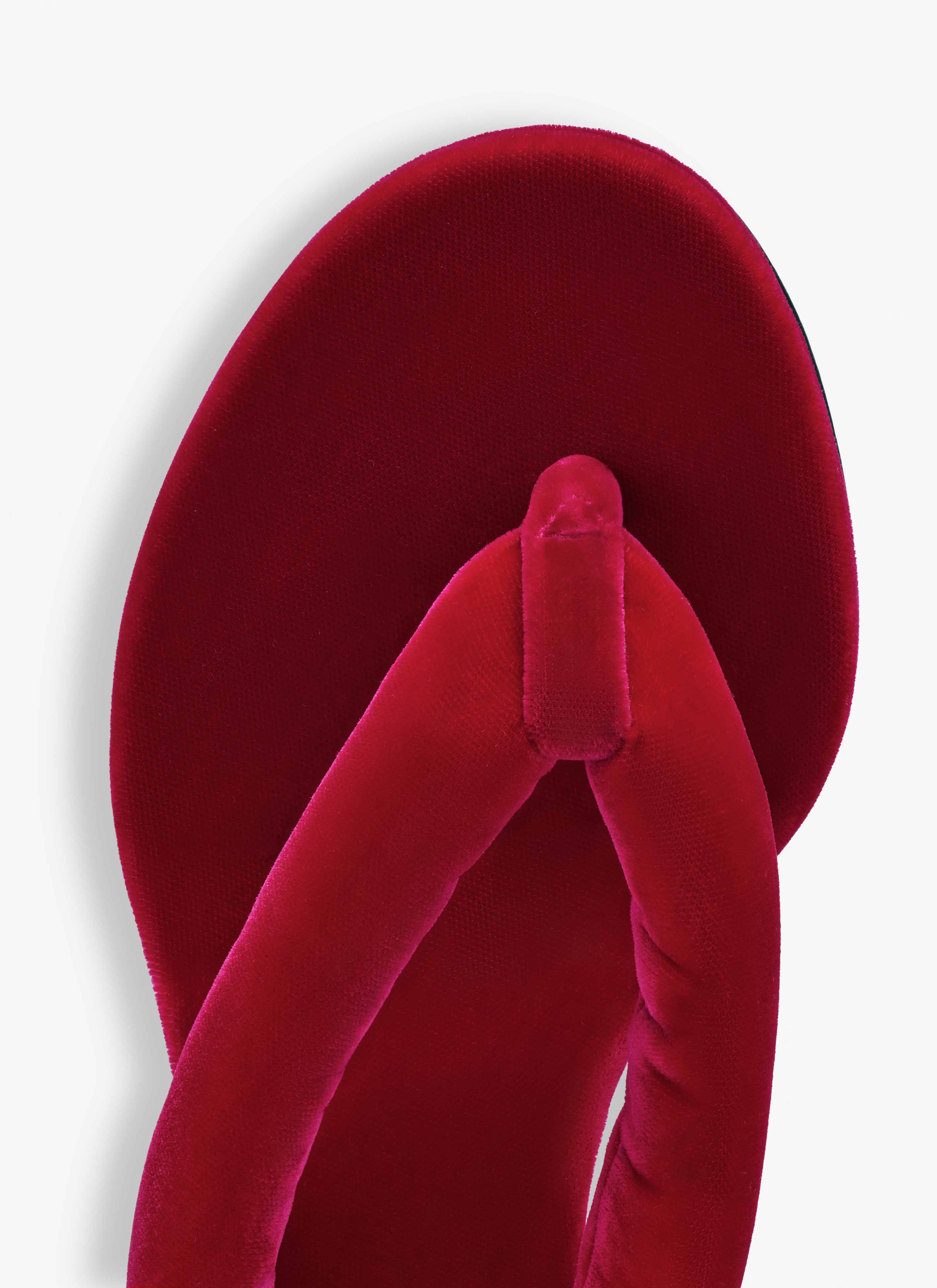 ALAÏA FUCHSIA HEEL THONG MULES IN VELVET