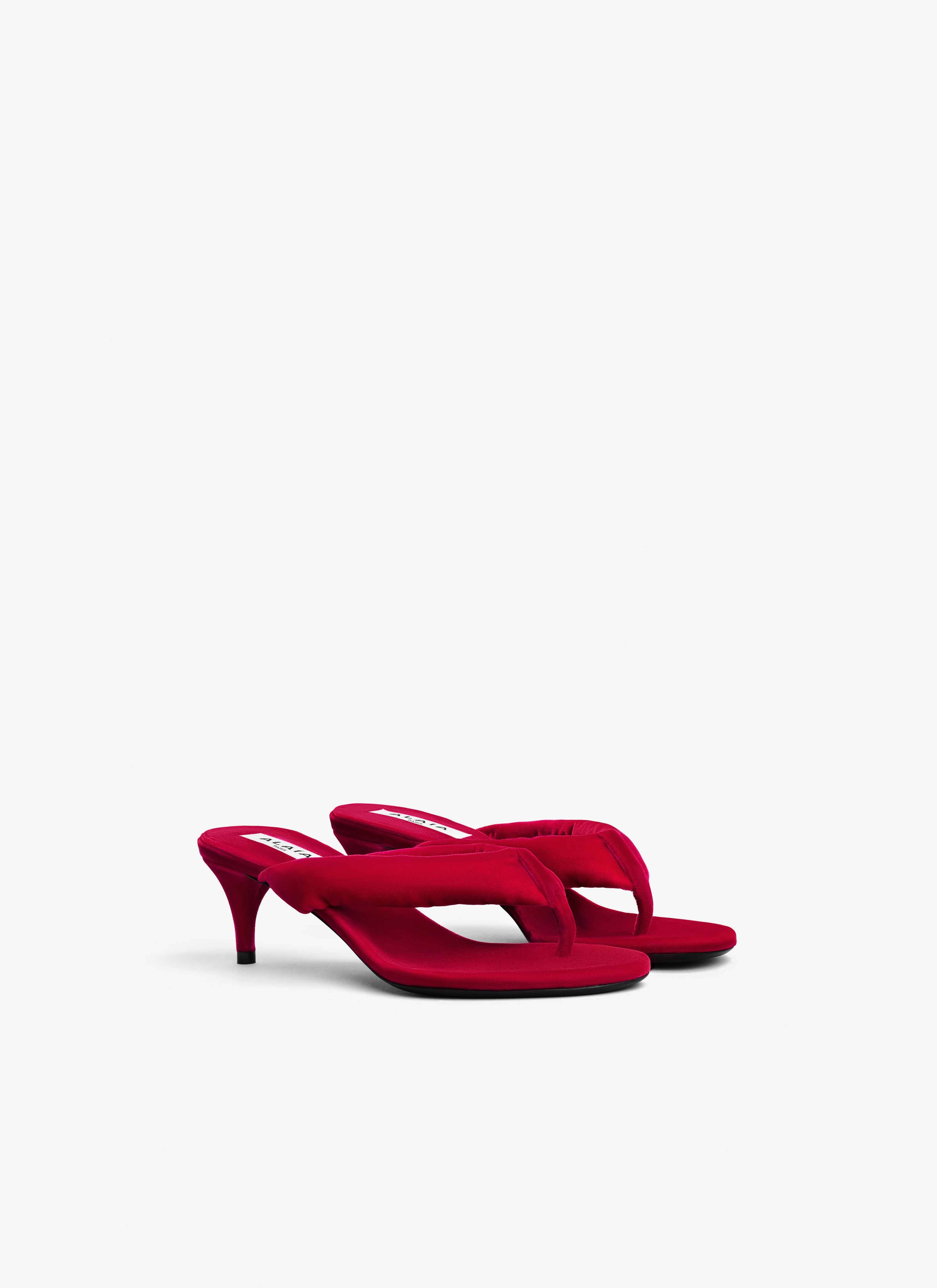 ALAÏA FUCHSIA HEEL THONG MULES IN VELVET