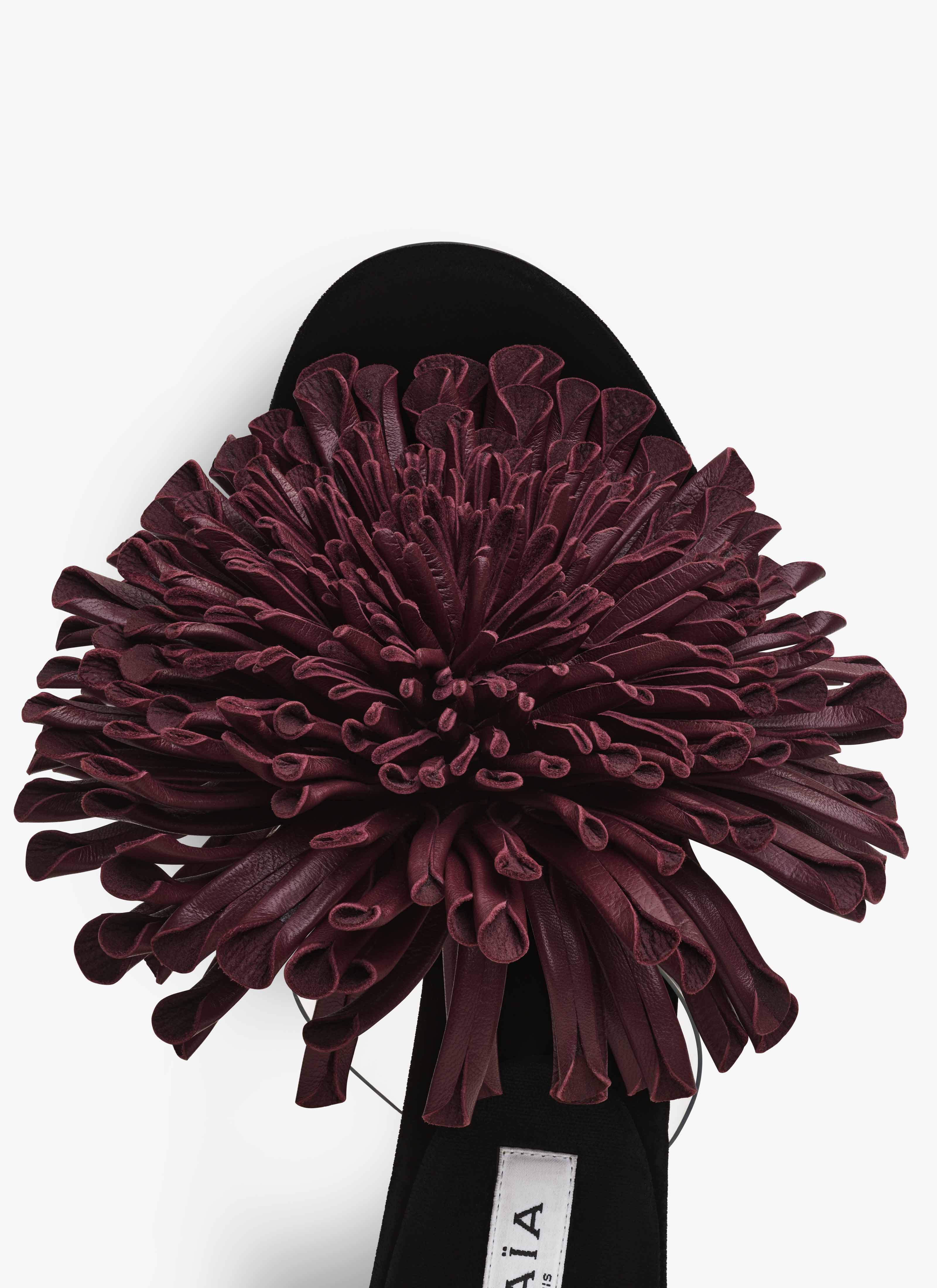 ALAÏA AUBERGINE ASYMETRIC HEEL SANDALS IN LAMBSKIN