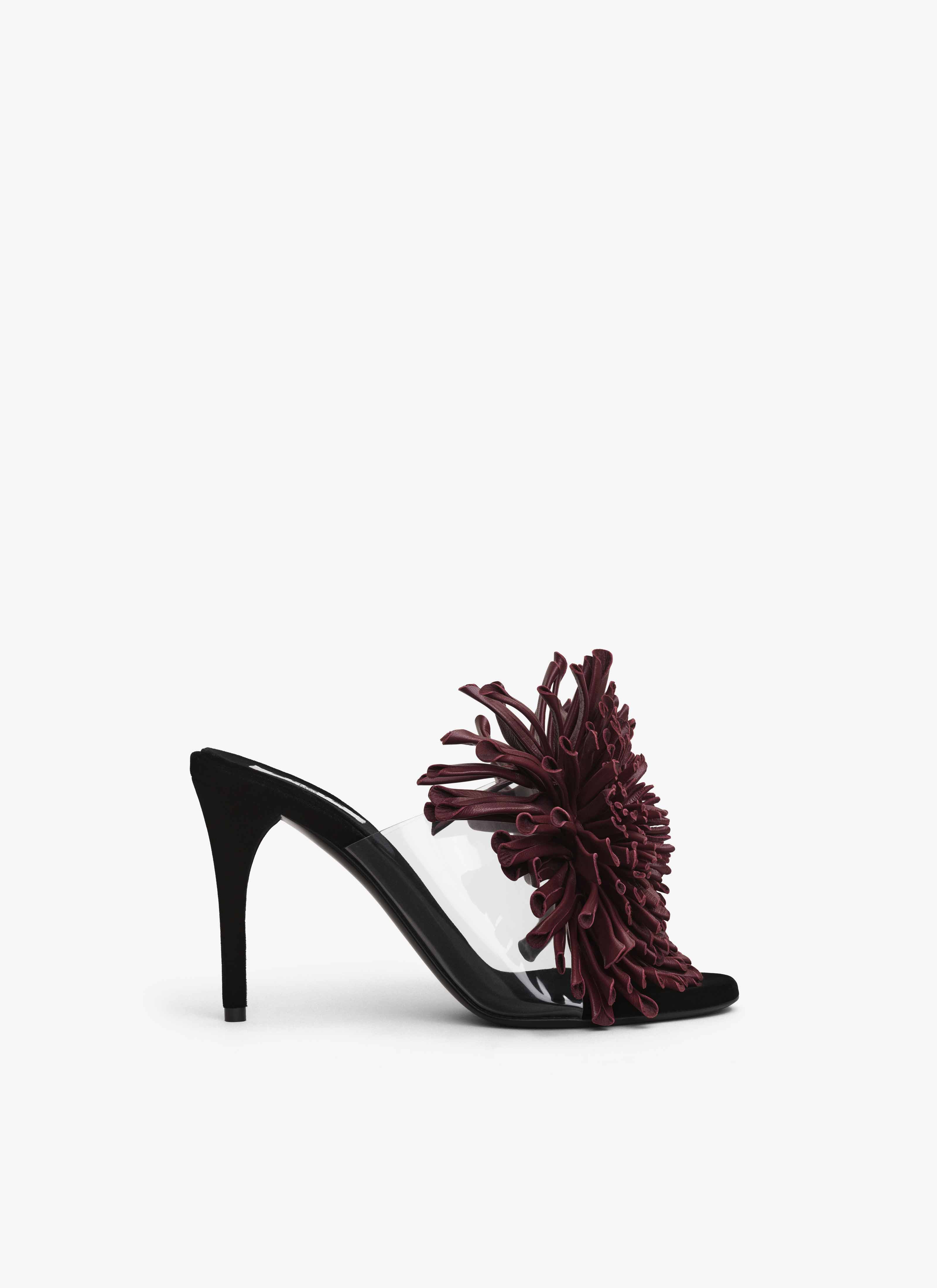 ALAÏA AUBERGINE ASYMETRIC HEEL SANDALS IN LAMBSKIN