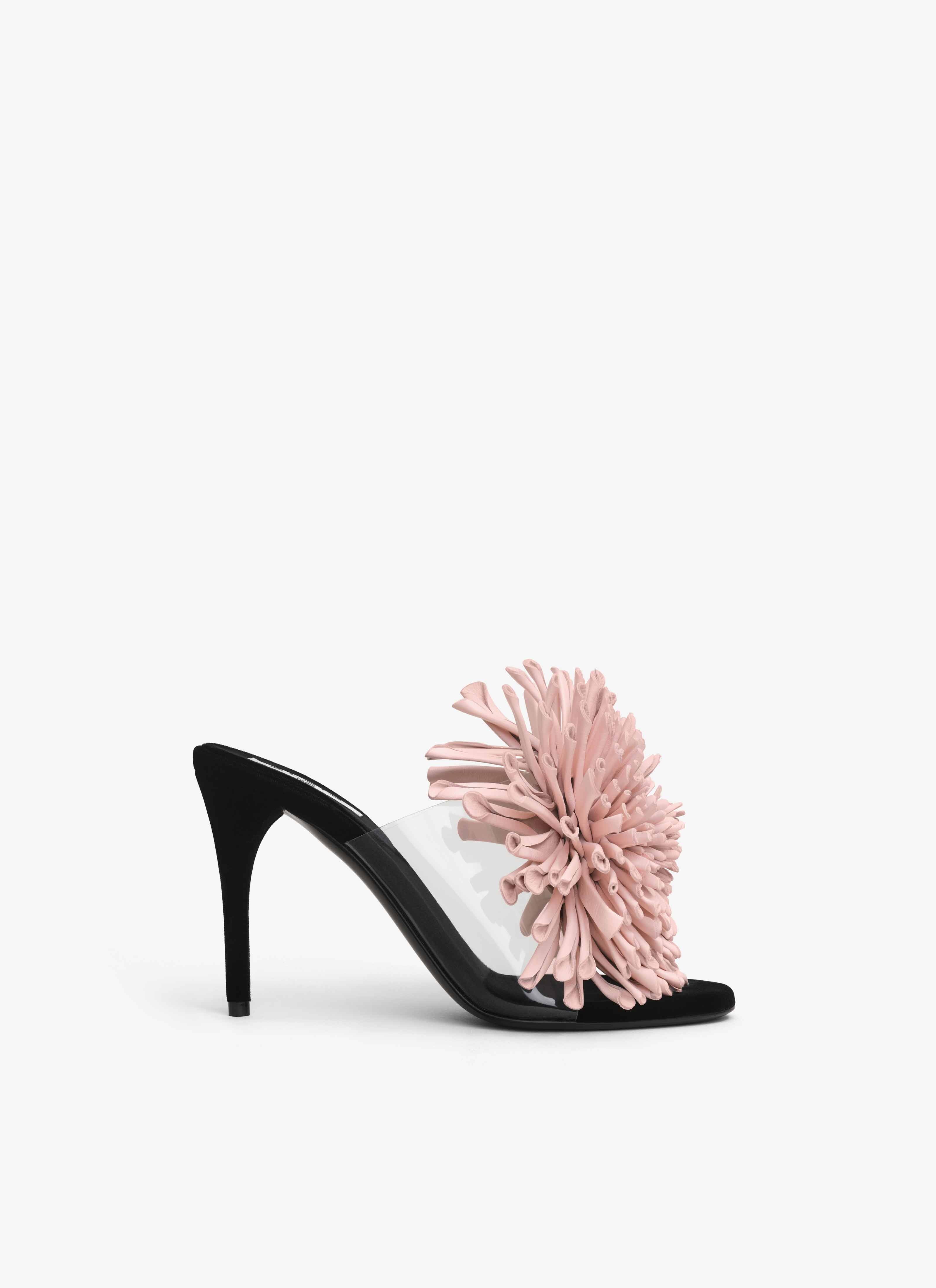 ALAÏA PALE PINK ASYMETRIC HEEL SANDALS IN LAMBSKIN