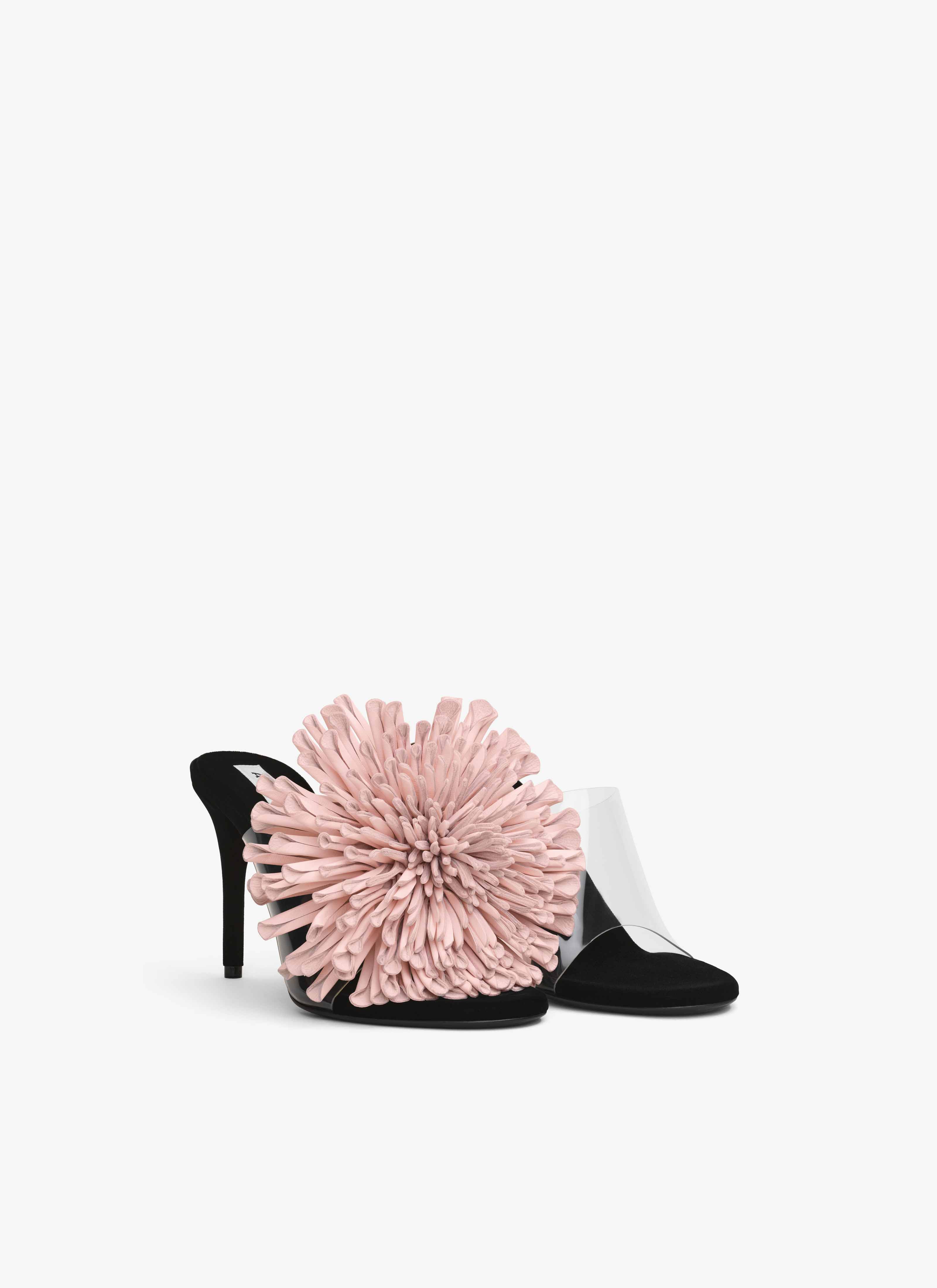 ALAÏA PALE PINK ASYMETRIC HEEL SANDALS IN LAMBSKIN