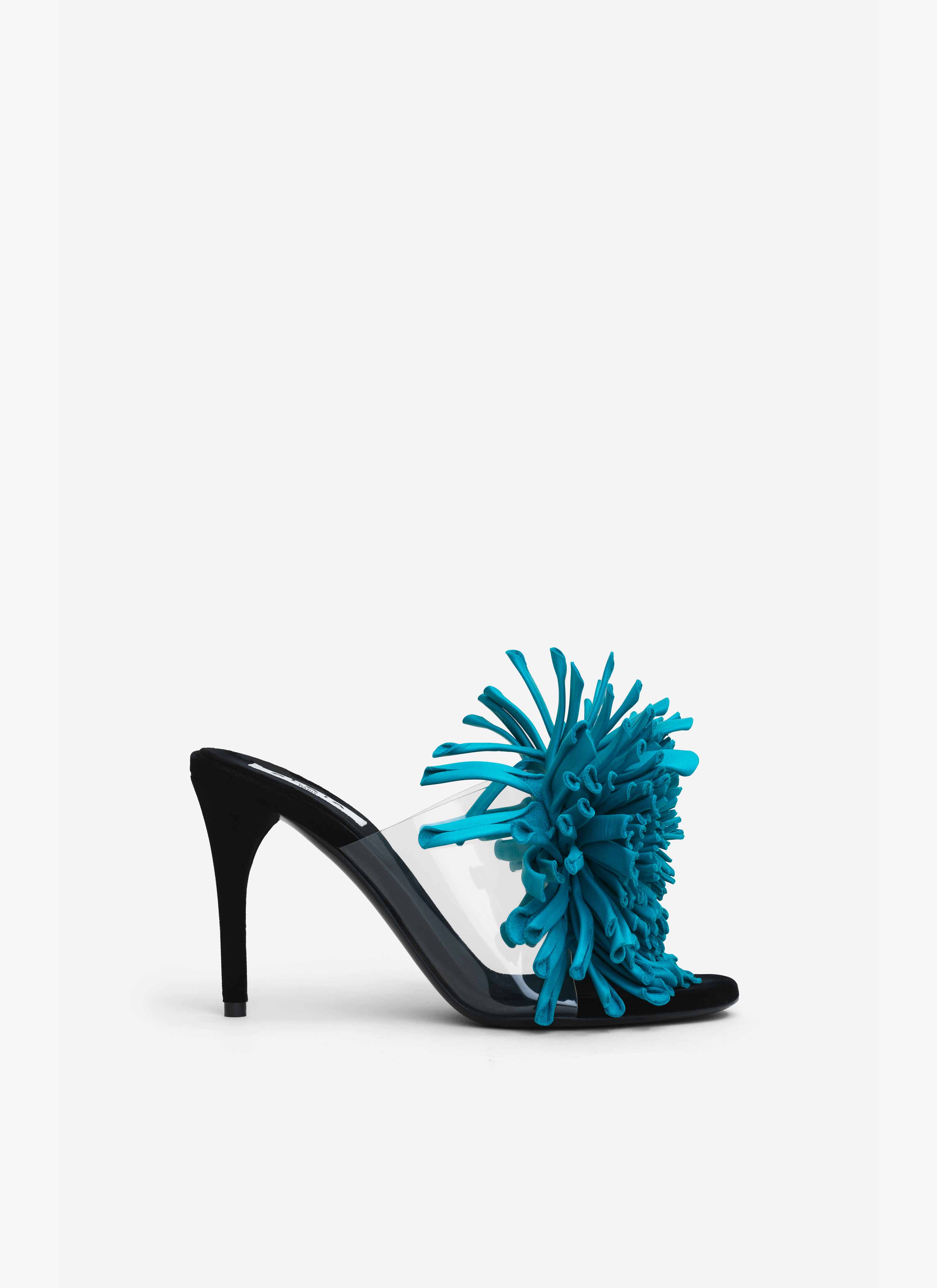 ALAÏA TURQUOISE ASYMETRIC HEEL SANDALS IN LAMBSKIN