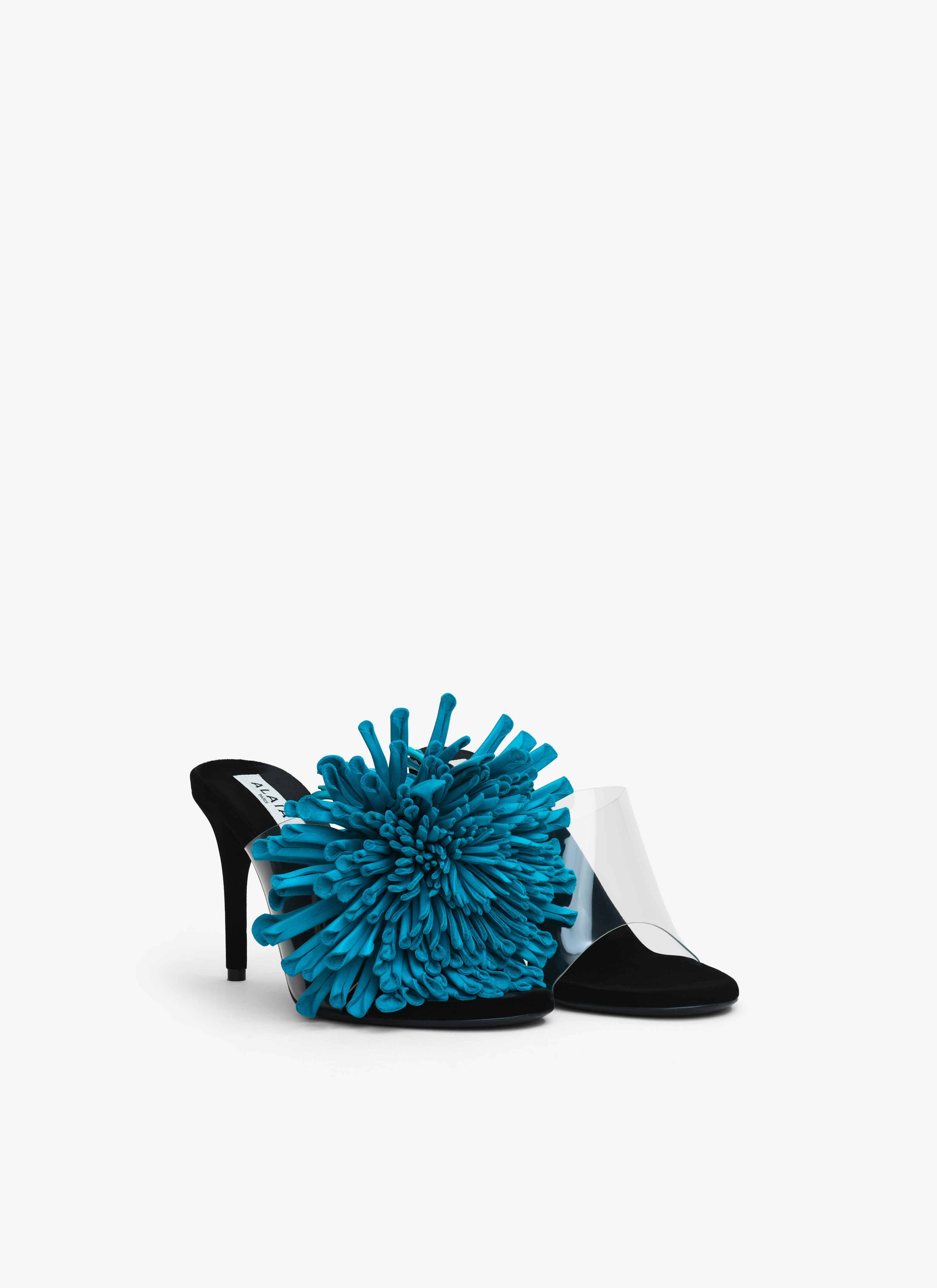 ALAÏA TURQUOISE ASYMETRIC HEEL SANDALS IN LAMBSKIN