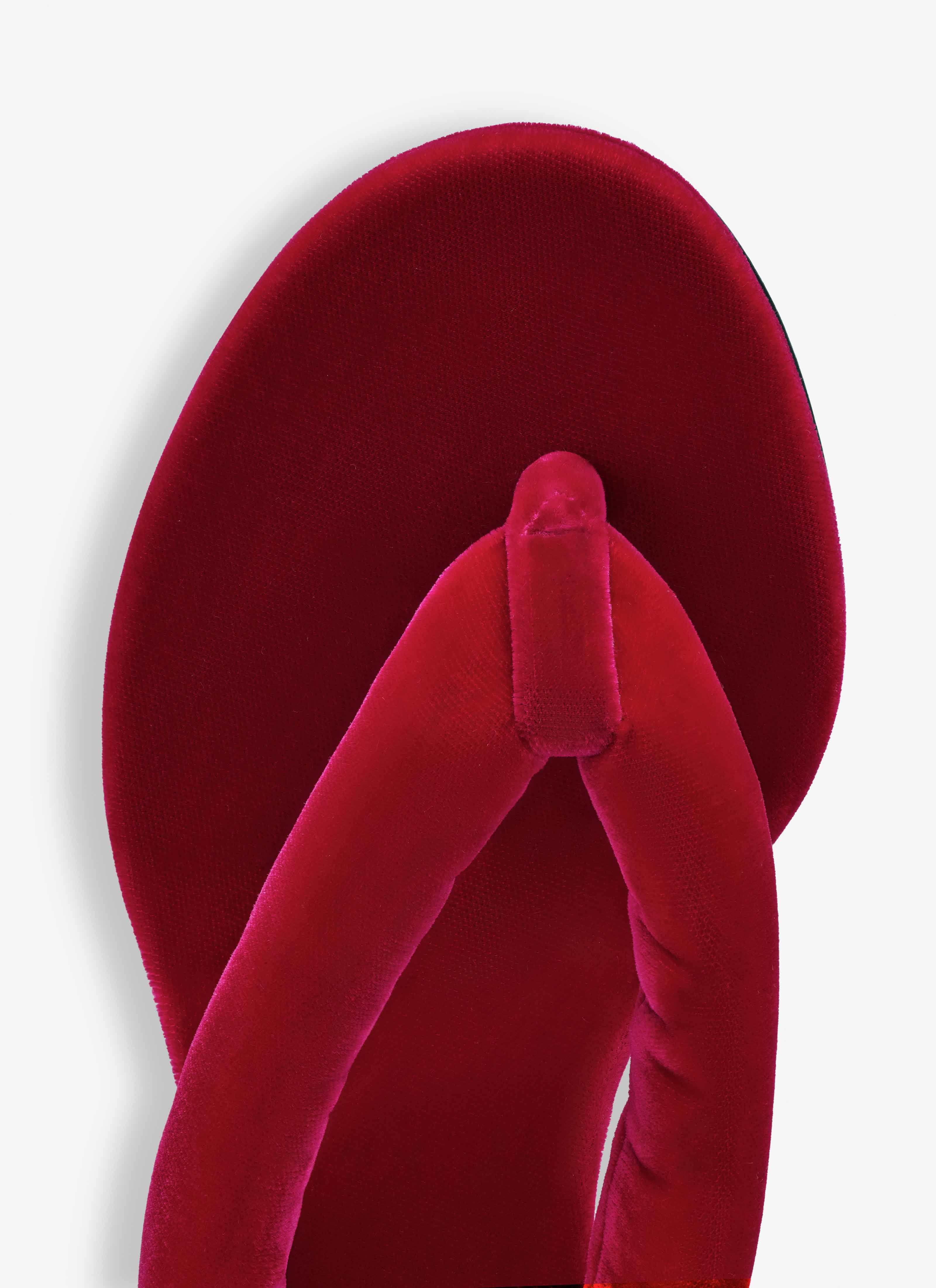 ALAÏA FUCHSIA HEEL THONG MULES IN VELVET