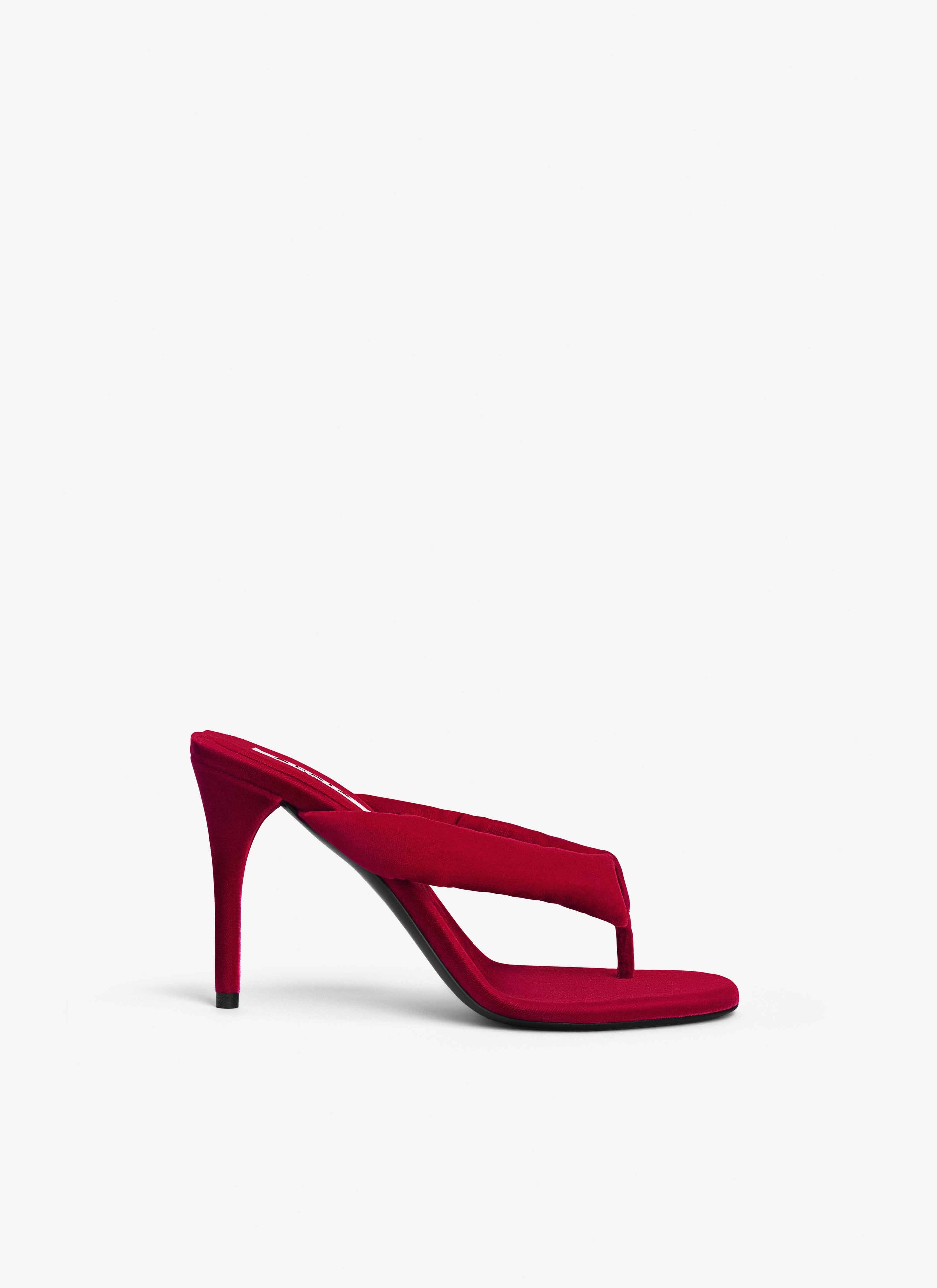 ALAÏA FUCHSIA HEEL THONG MULES IN VELVET