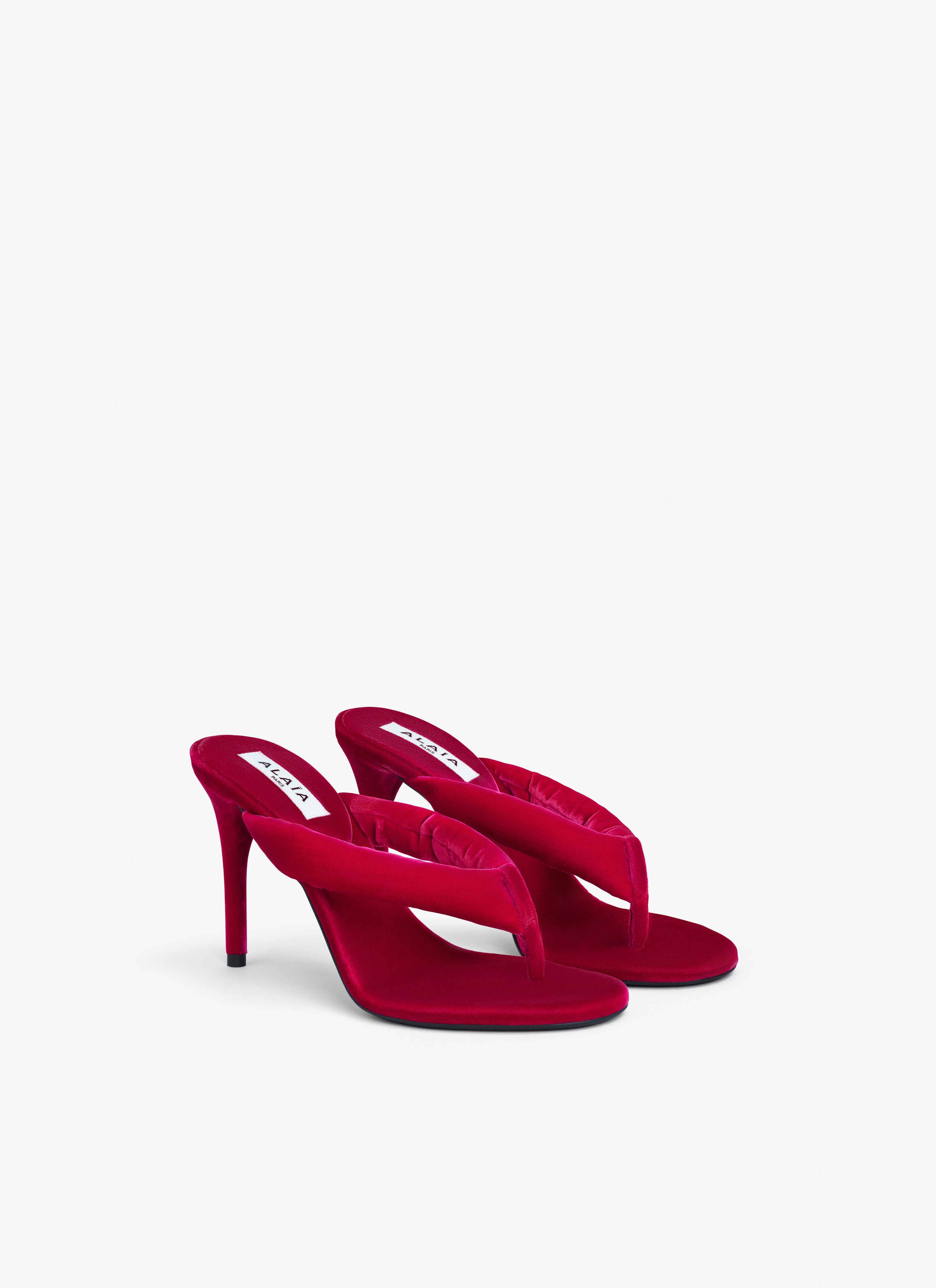 ALAÏA FUCHSIA HEEL THONG MULES IN VELVET