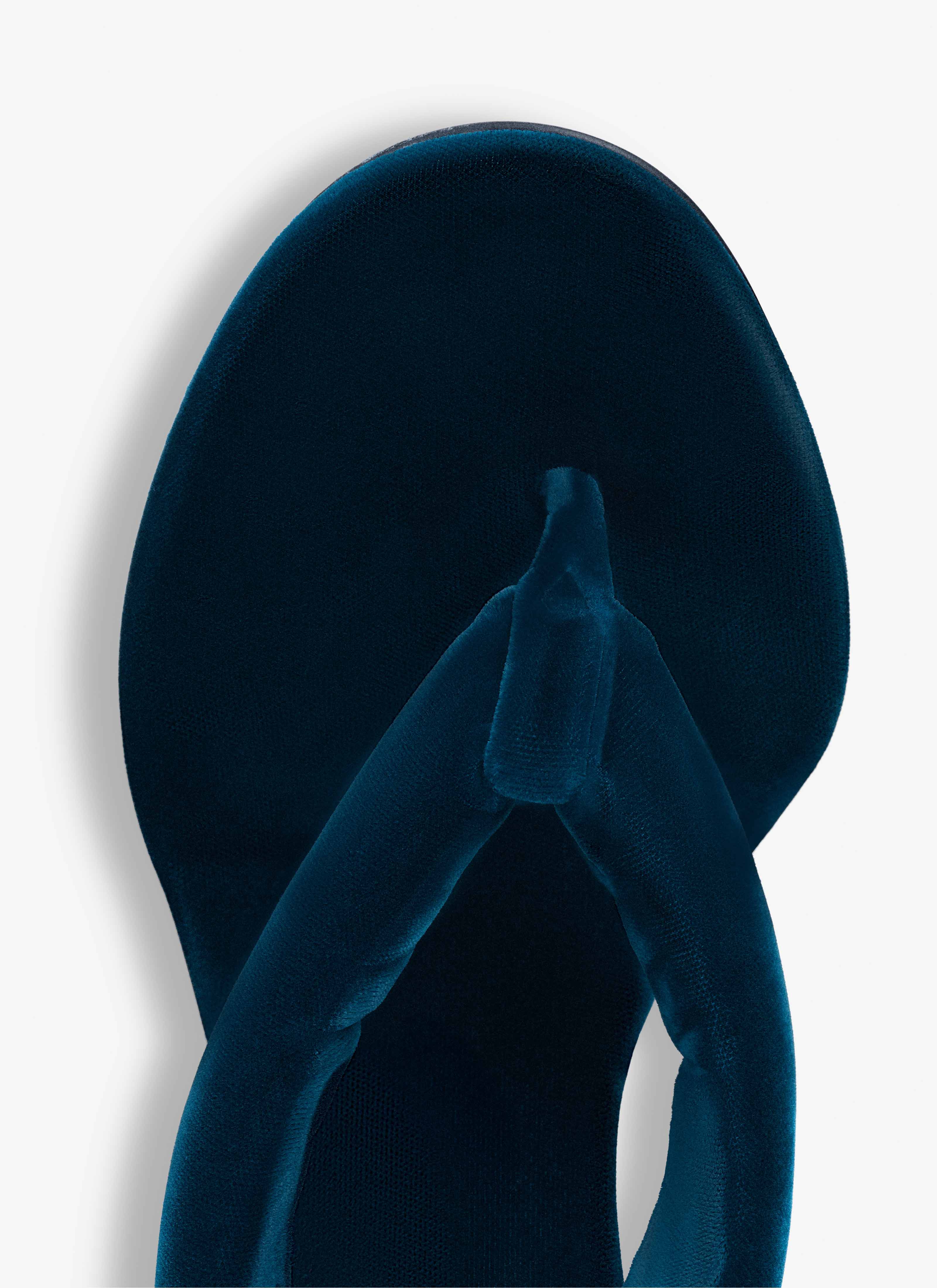 ALAÏA DARK PETROL HEEL THONG MULES IN VELVET