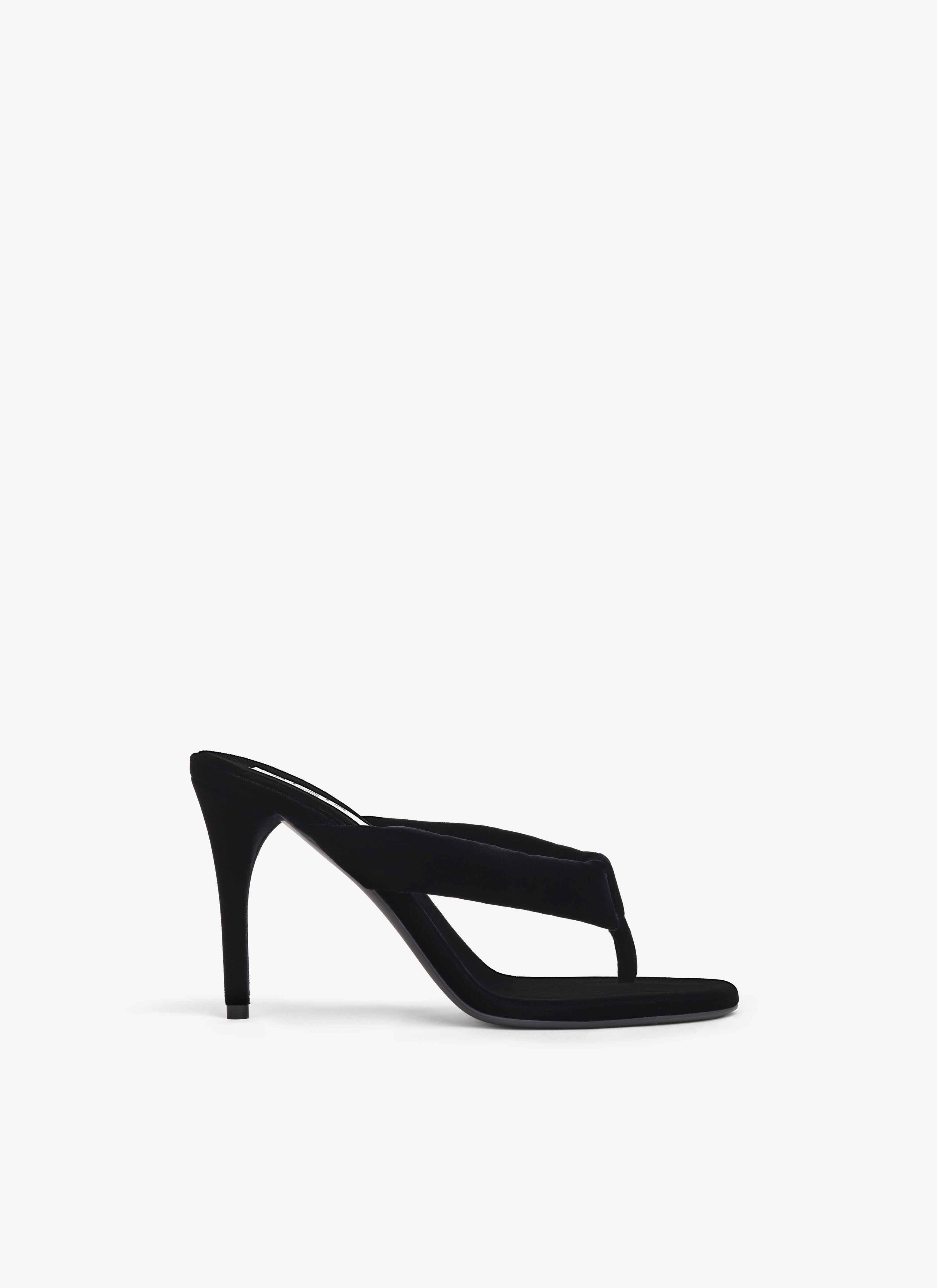 ALAÏA BLACK HEEL THONG MULES IN VELVET