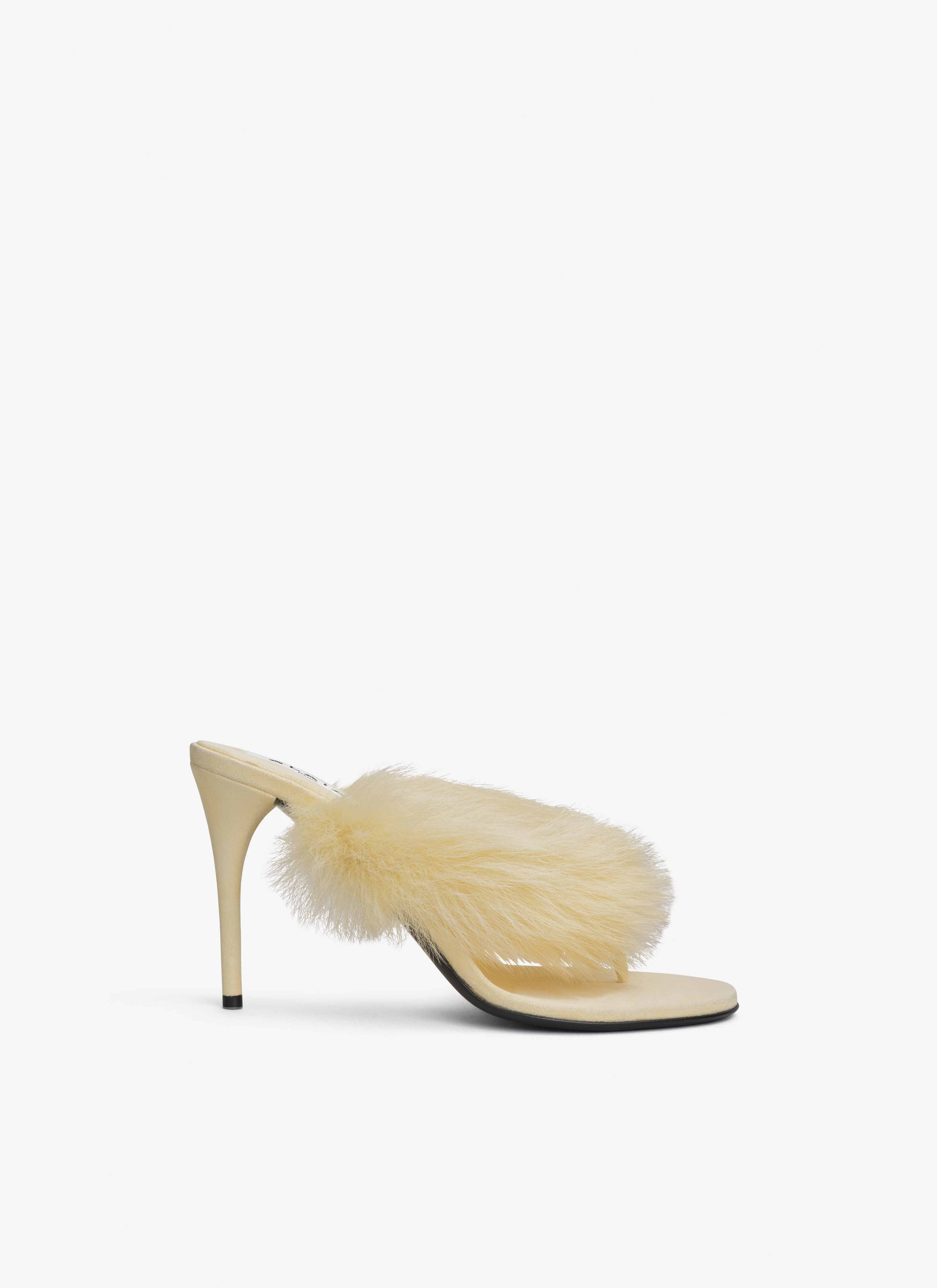 ALAÏA LIGHT YELLOW HEEL THONG MULES IN LAMBSKIN