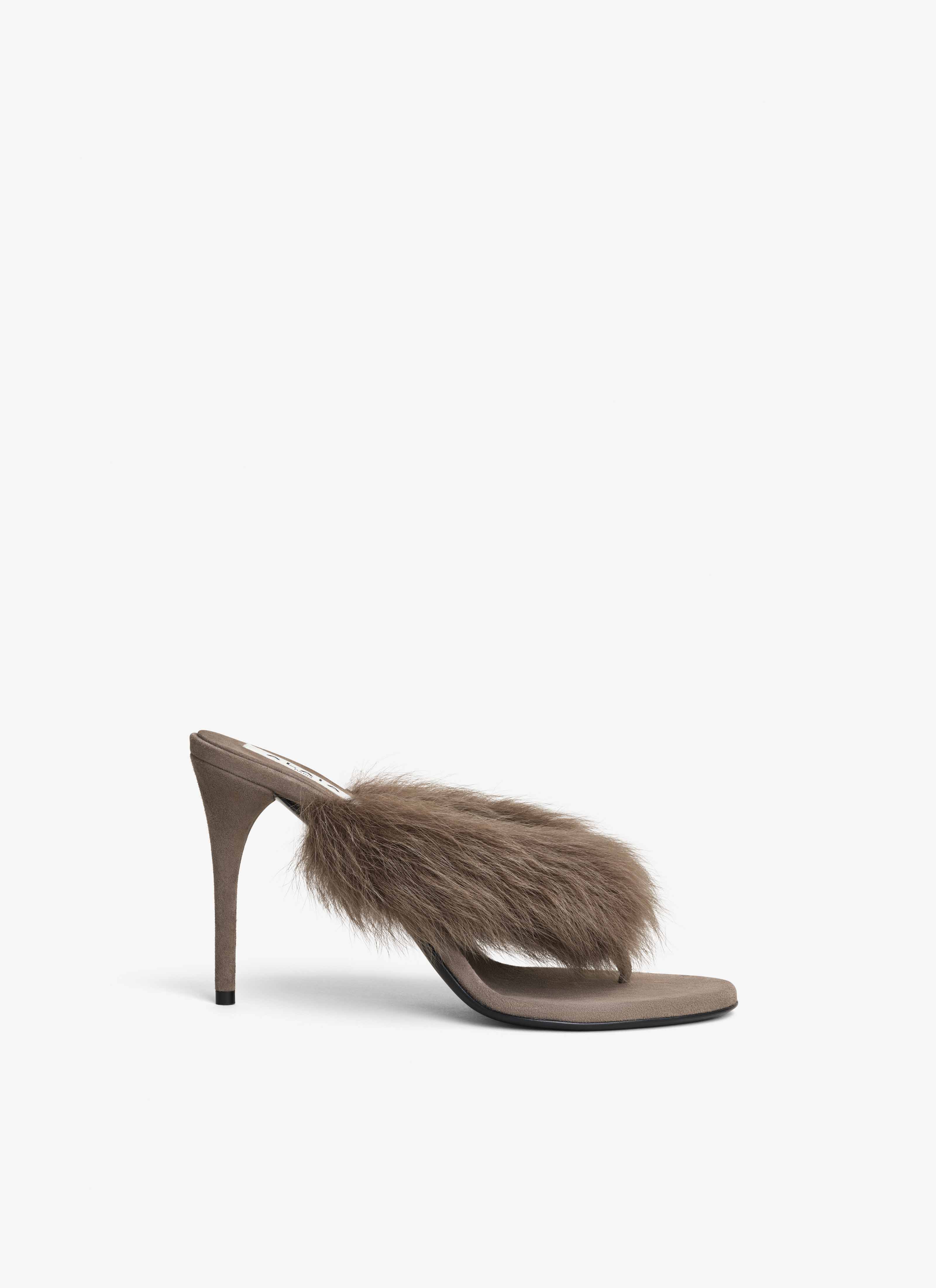 ALAÏA TAUPE HEEL THONG MULES IN LAMBSKIN