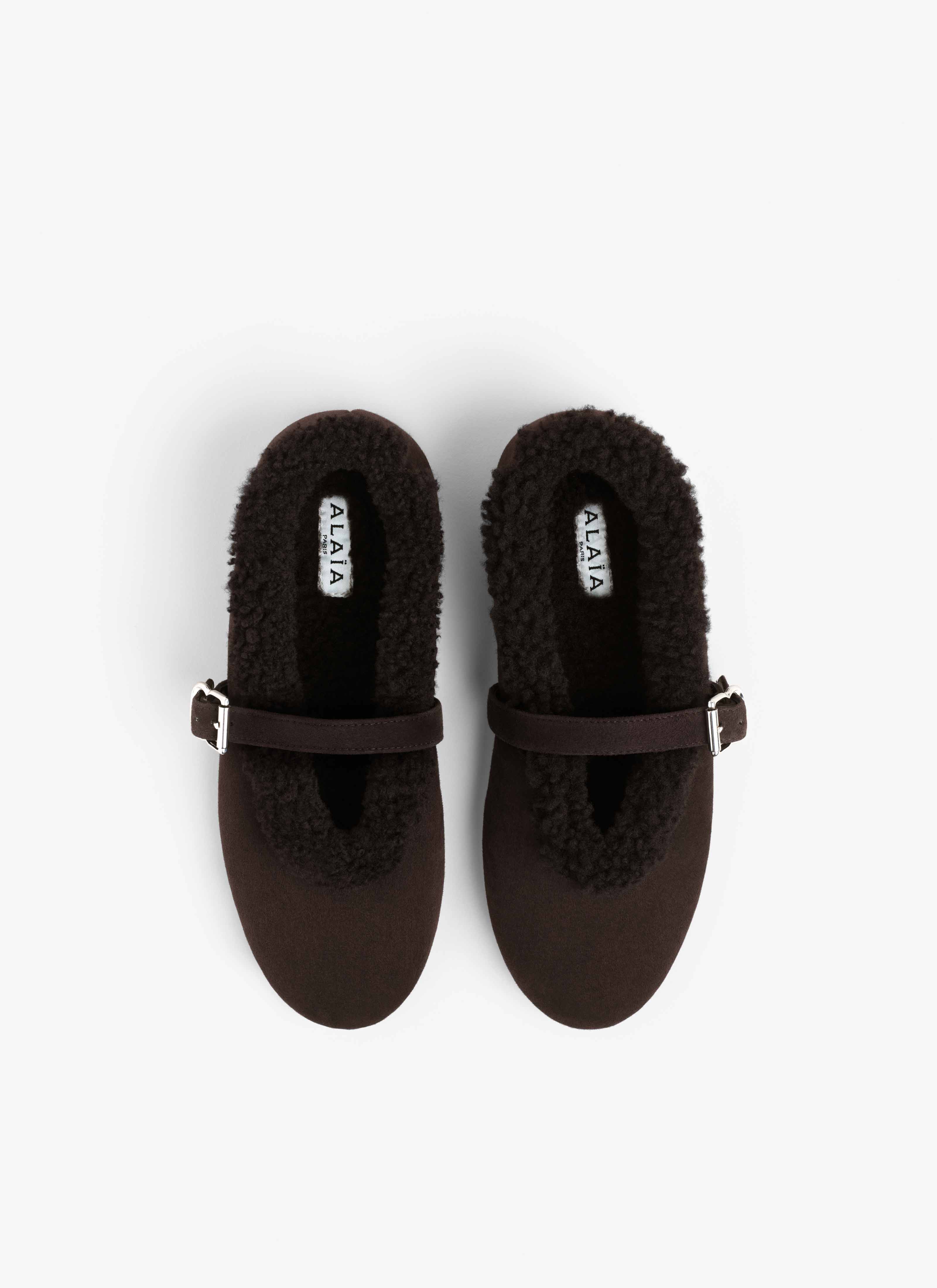 ALAÏA BROWN BALLET FLATS IN MERINO SHEARLING