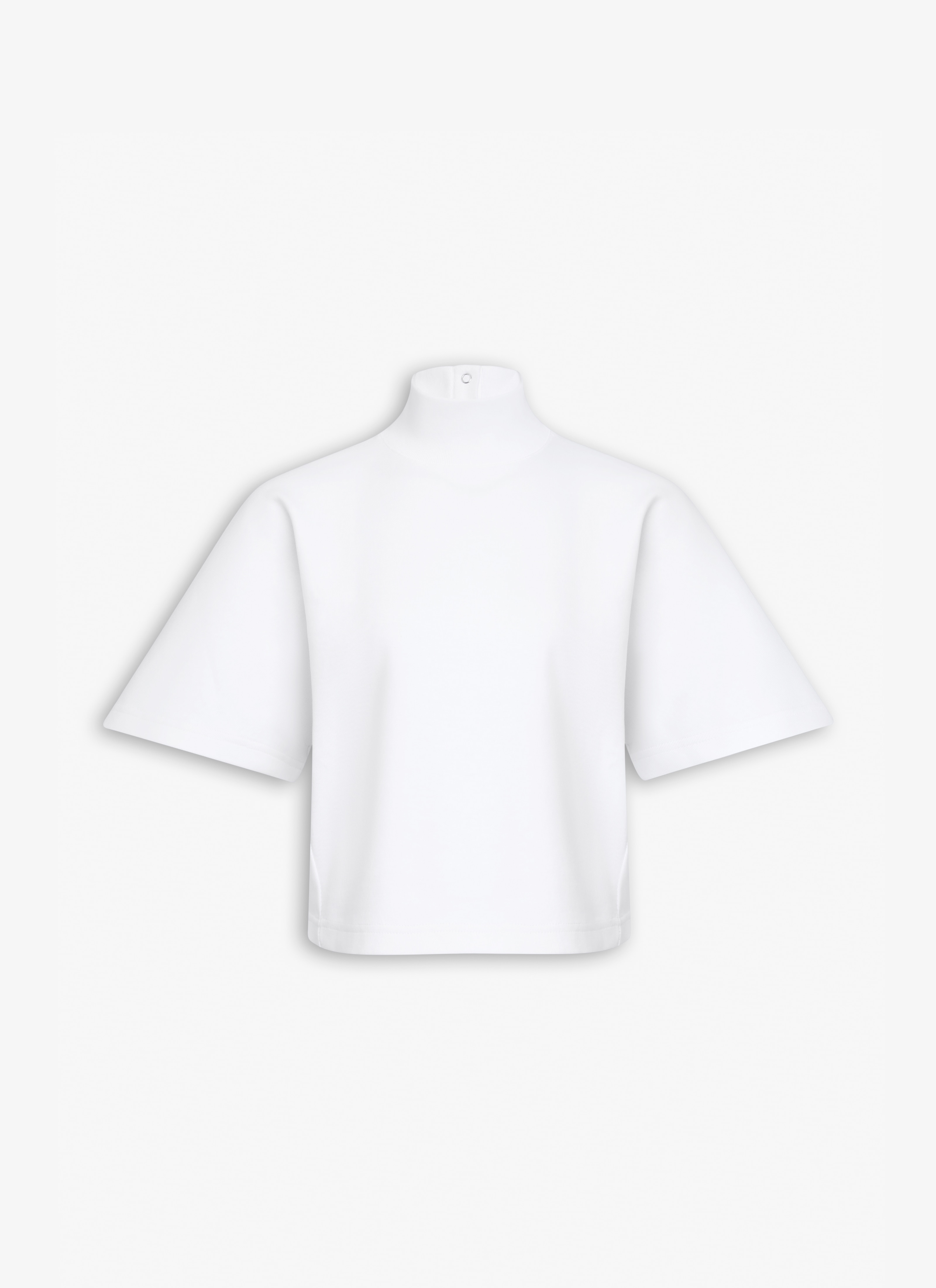 ALAÏA WHITE RIBBED COTTON HIGH NECK T-SHIRT