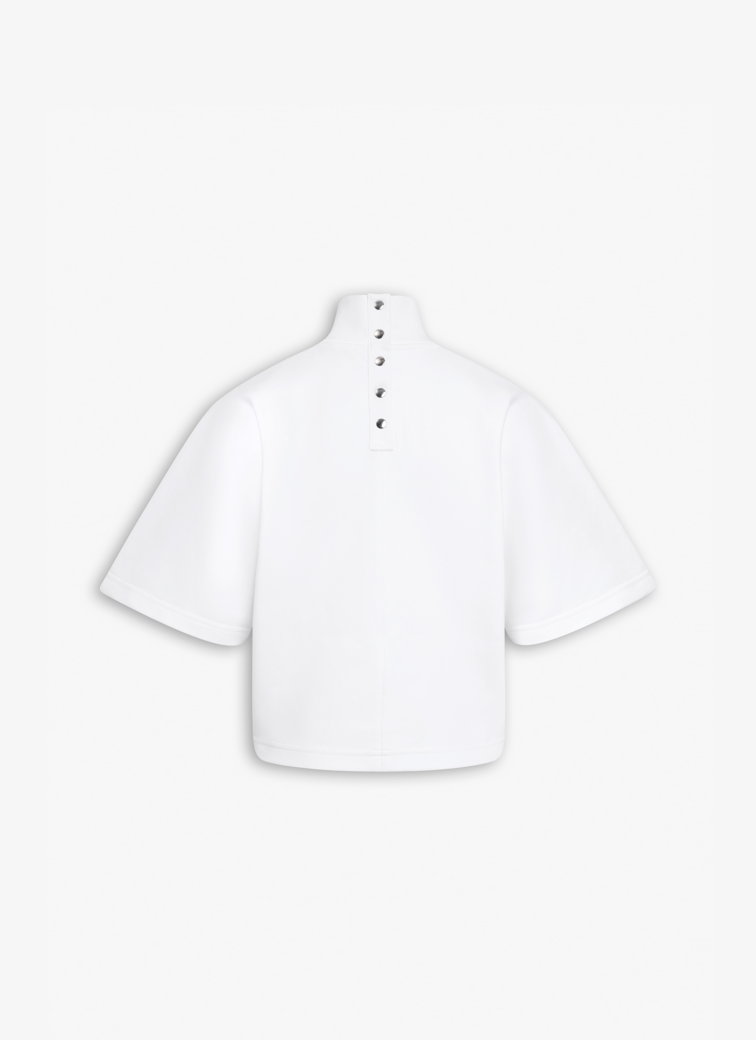 ALAÏA WHITE RIBBED COTTON HIGH NECK T-SHIRT