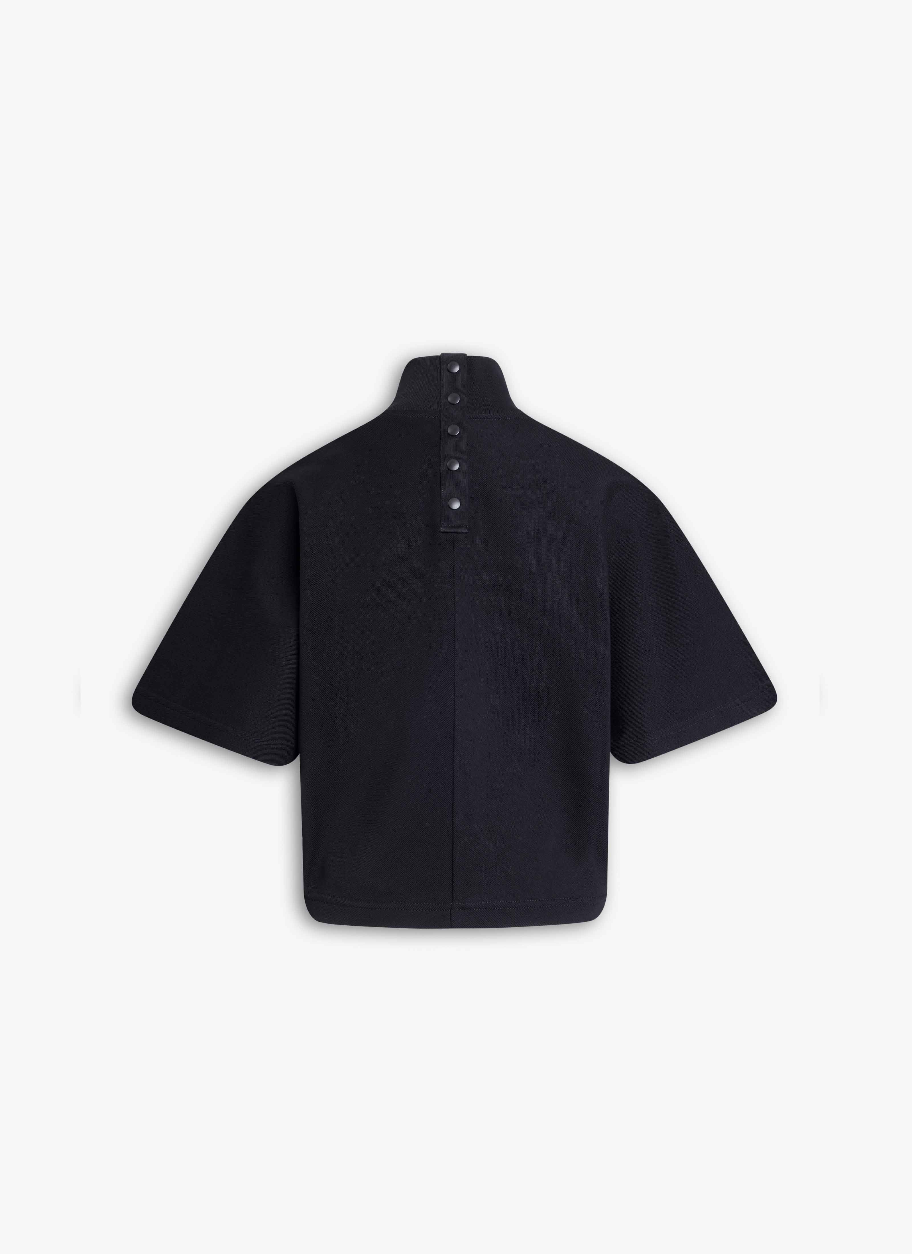 ALAÏA BLACK RIBBED COTTON HIGH NECK T-SHIRT