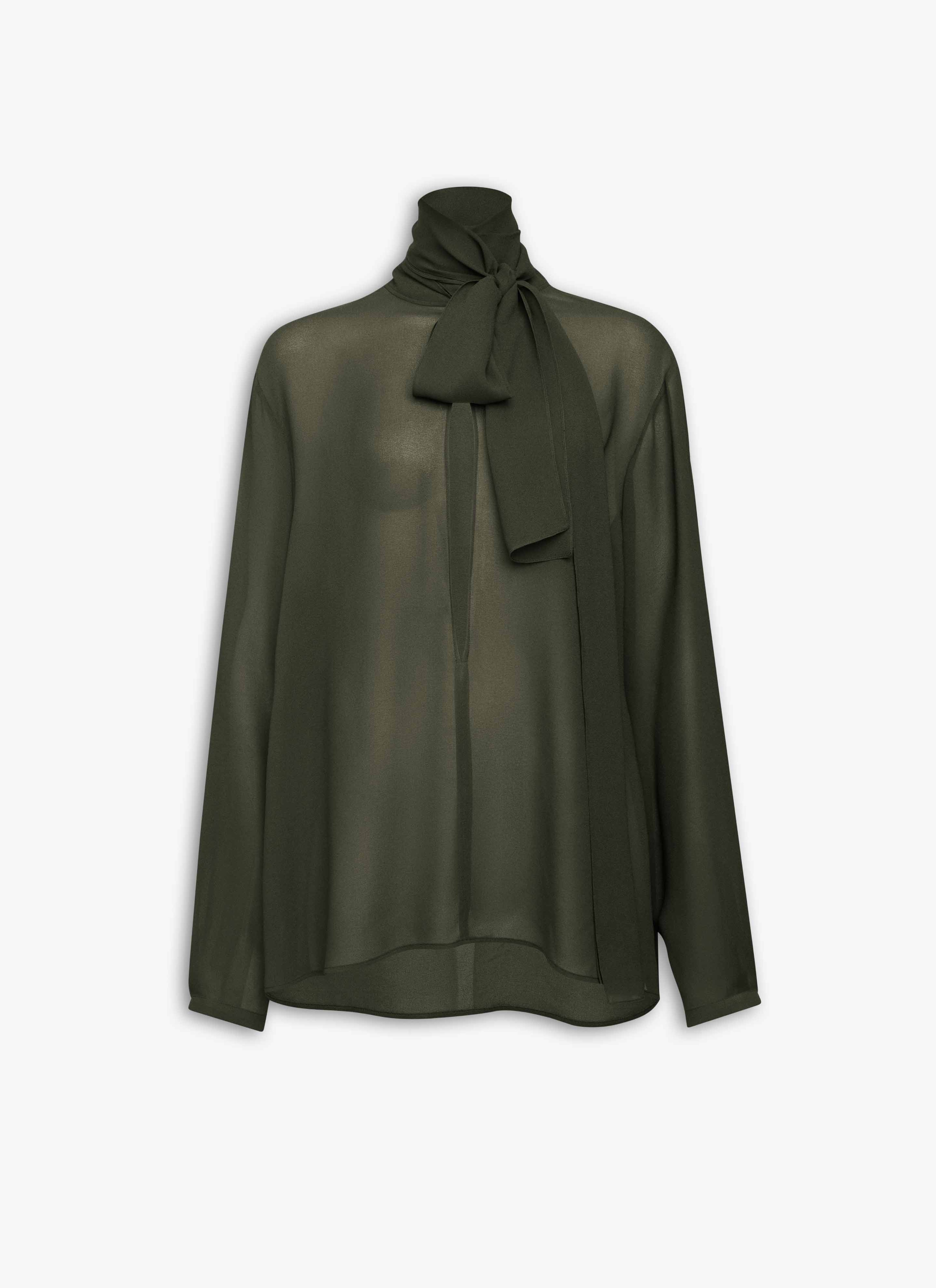 ALAÏA DARK GREEN GEORGETTE SCARF BLOUSE