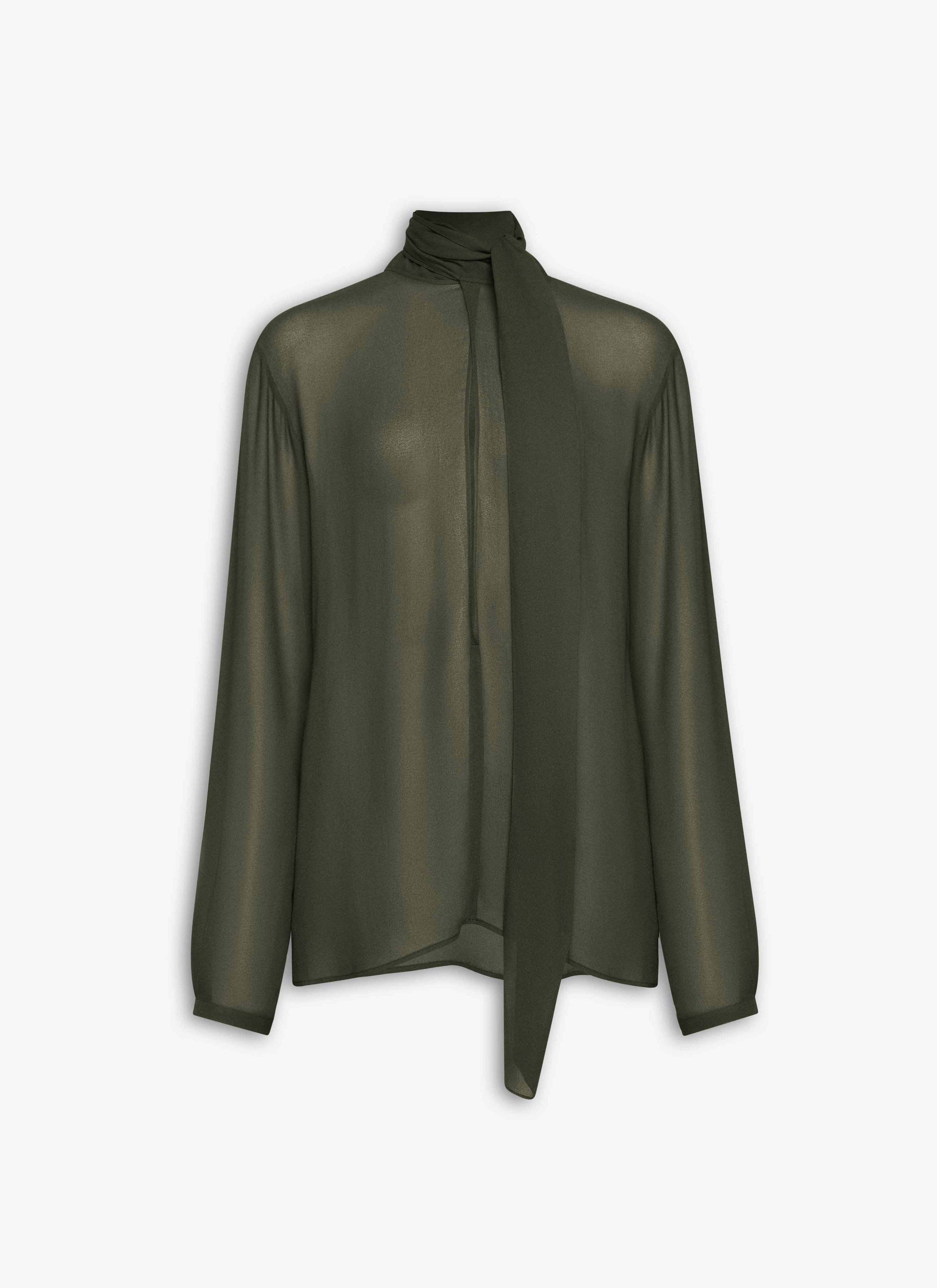 ALAÏA DARK GREEN GEORGETTE SCARF BLOUSE