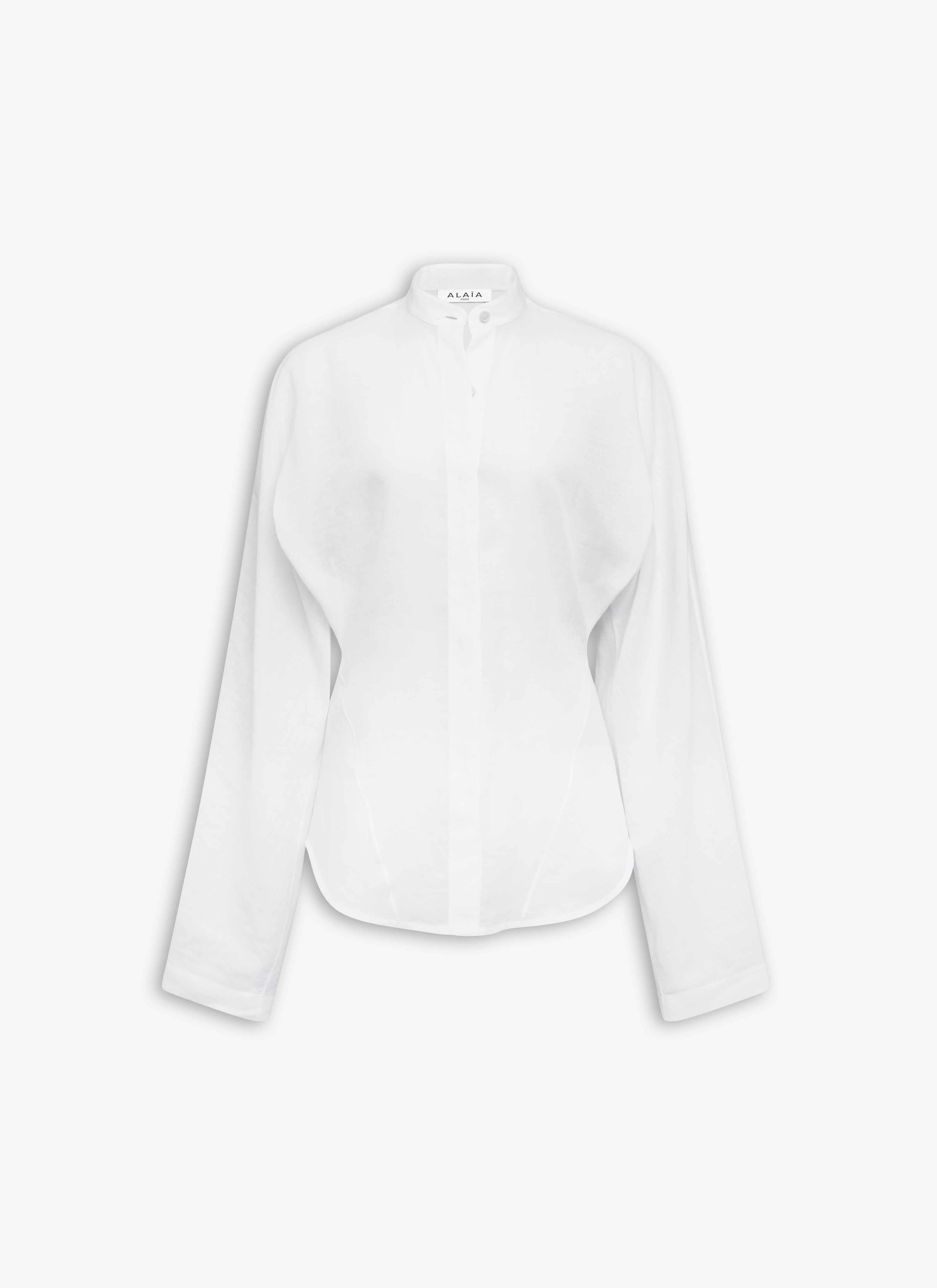 ALAÏA WHITE ROUND LINEN BLEND BLOUSE