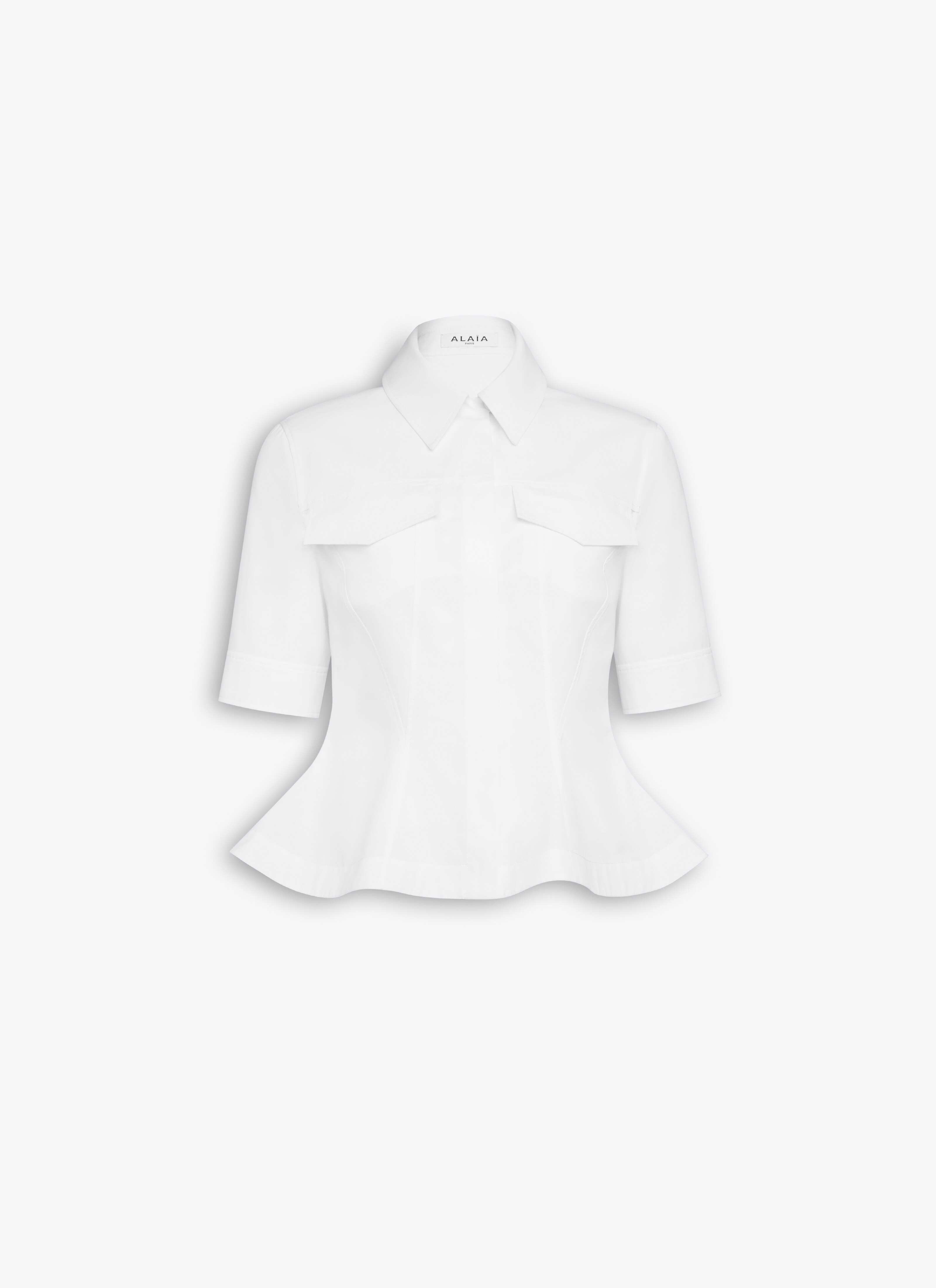 ALAÏA WHITE COTTON POPLIN PEPLUM SHIRT