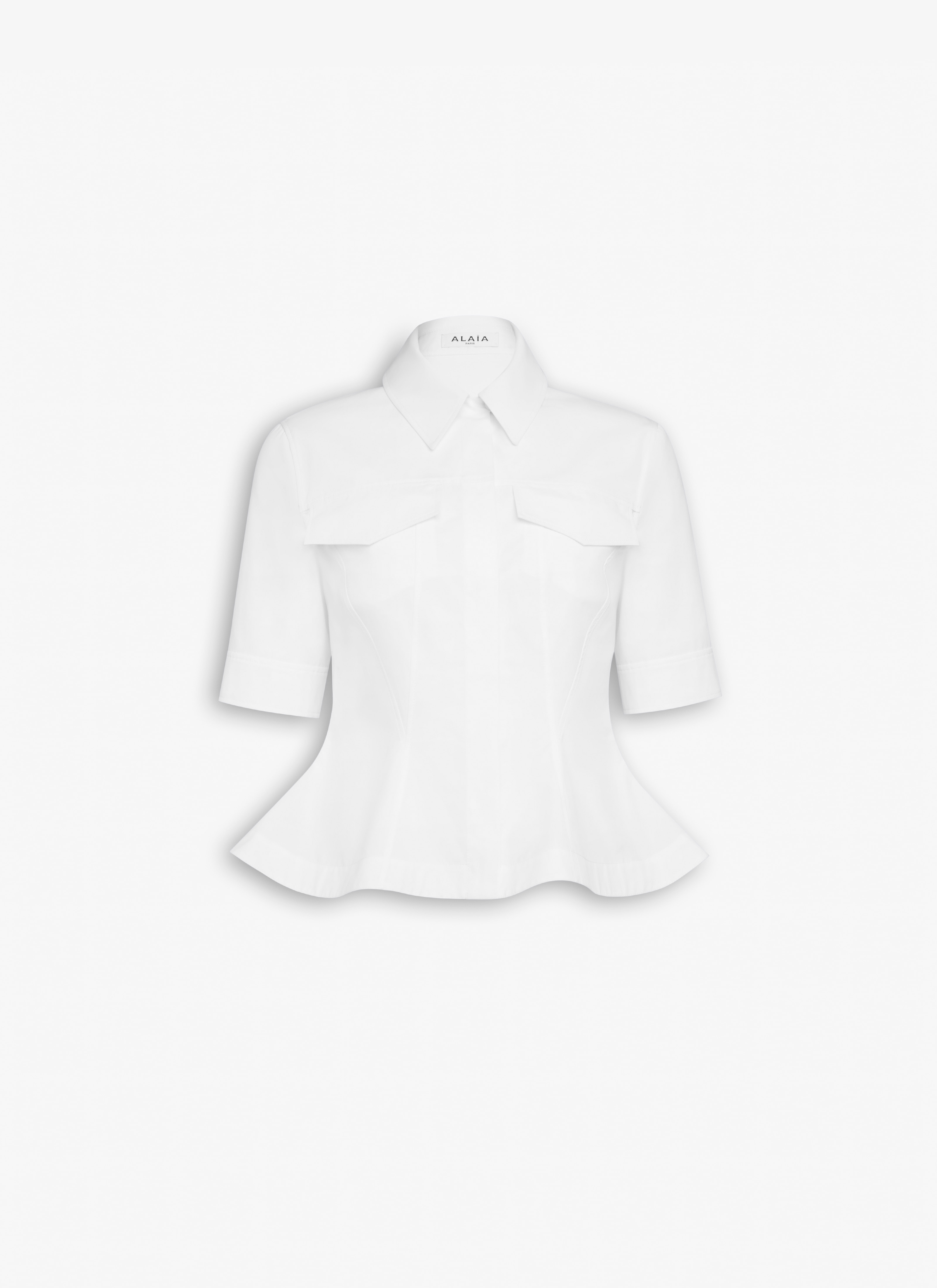 ALAÏA BIANCO CAMICIA PEPLUM IN POPELINE DI COTONE