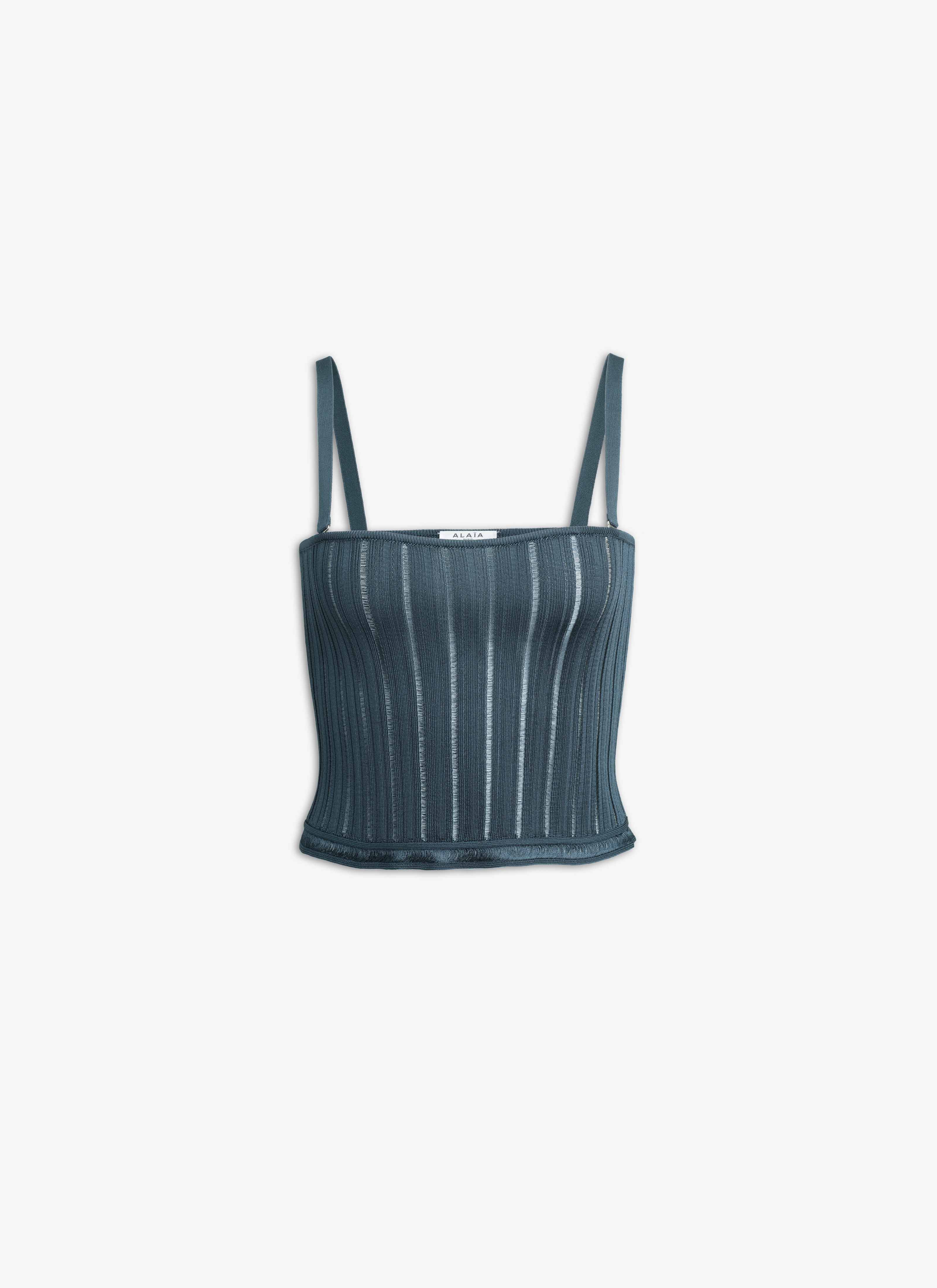 ALAÏA DARK BLUE CRINOLINE KNIT TOP