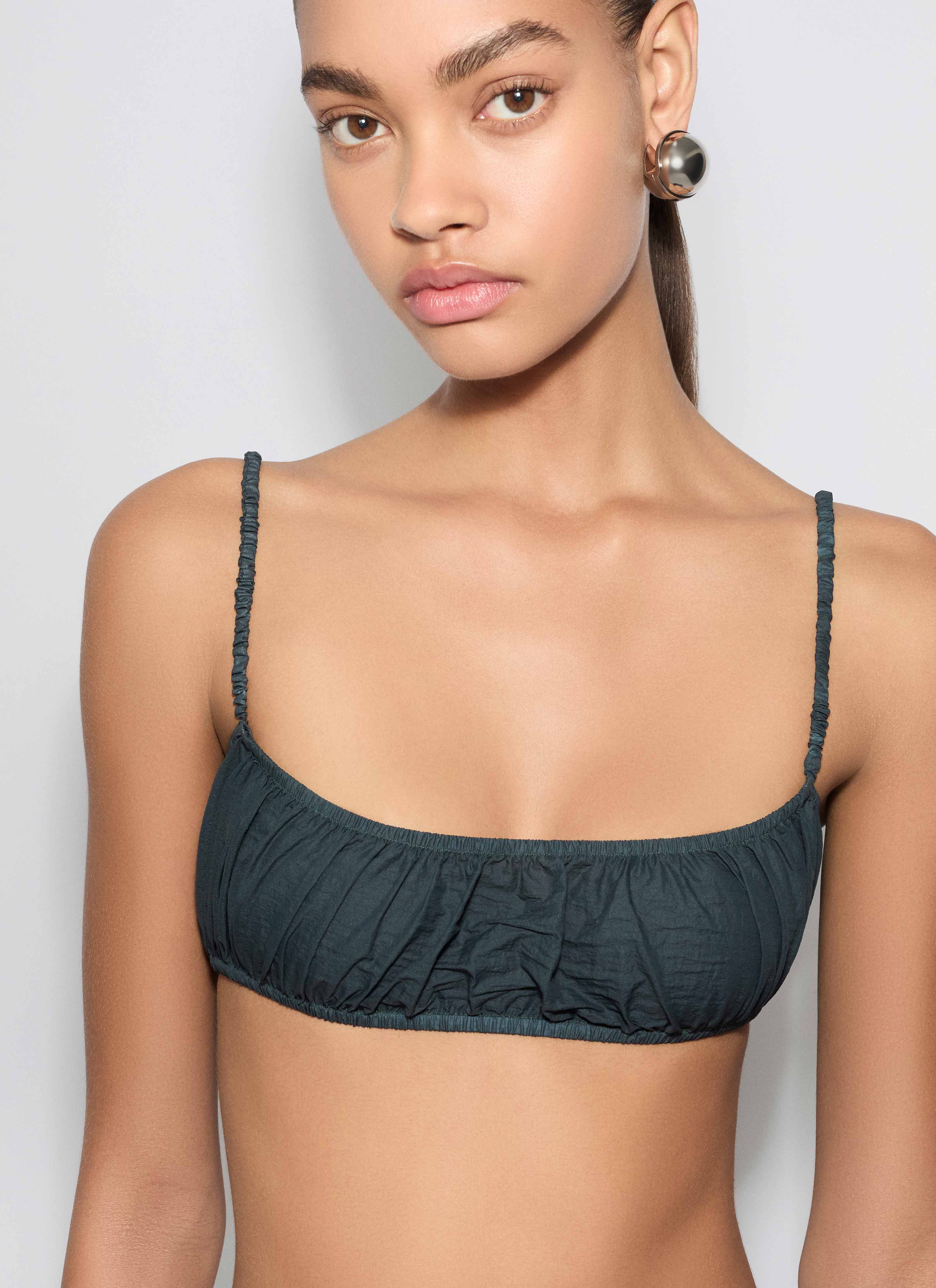 ALAÏA DARK BLUE SOFT NYLON PLEATED BRALETTE