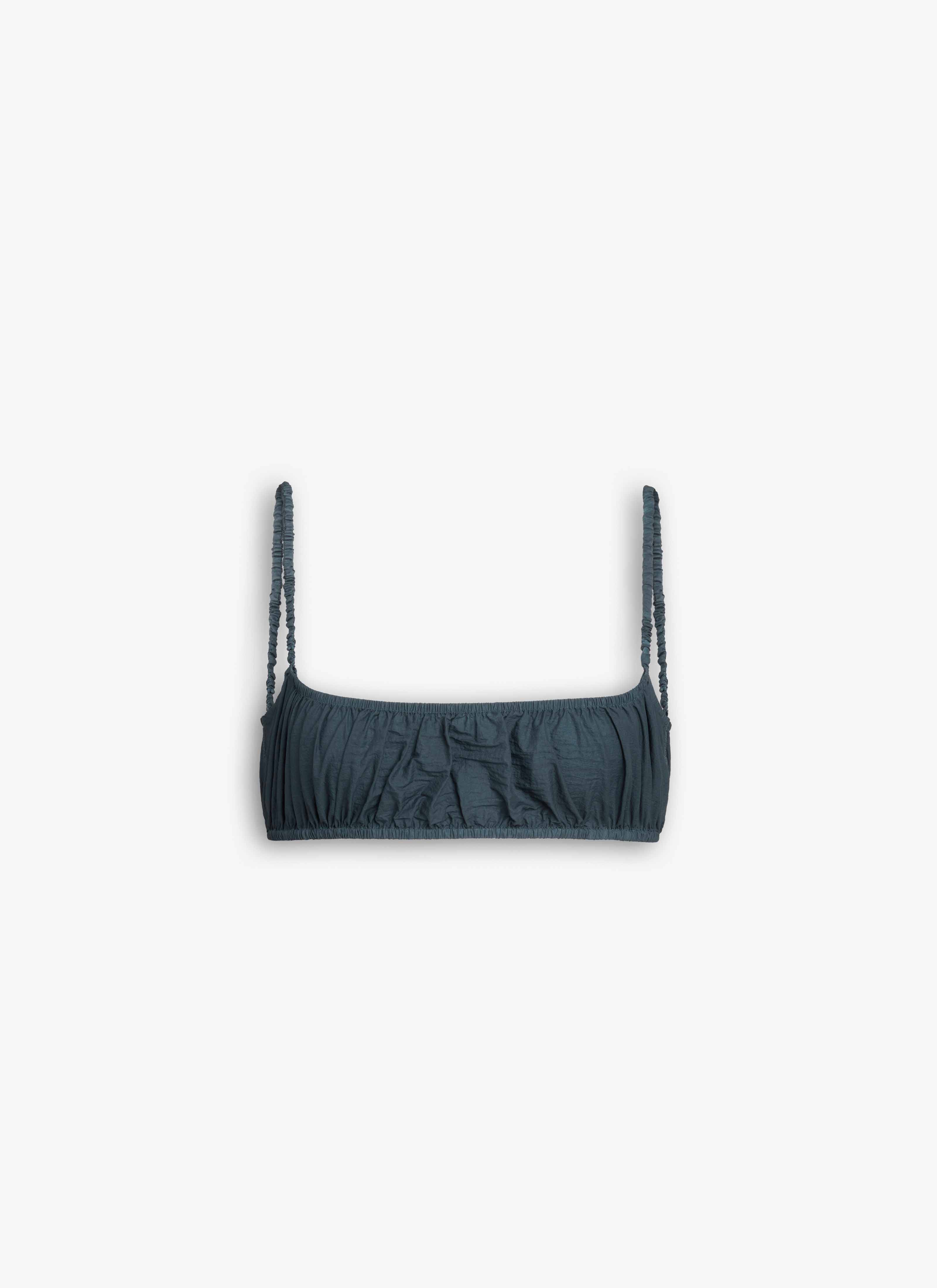 ALAÏA DARK BLUE SOFT NYLON PLEATED BRALETTE