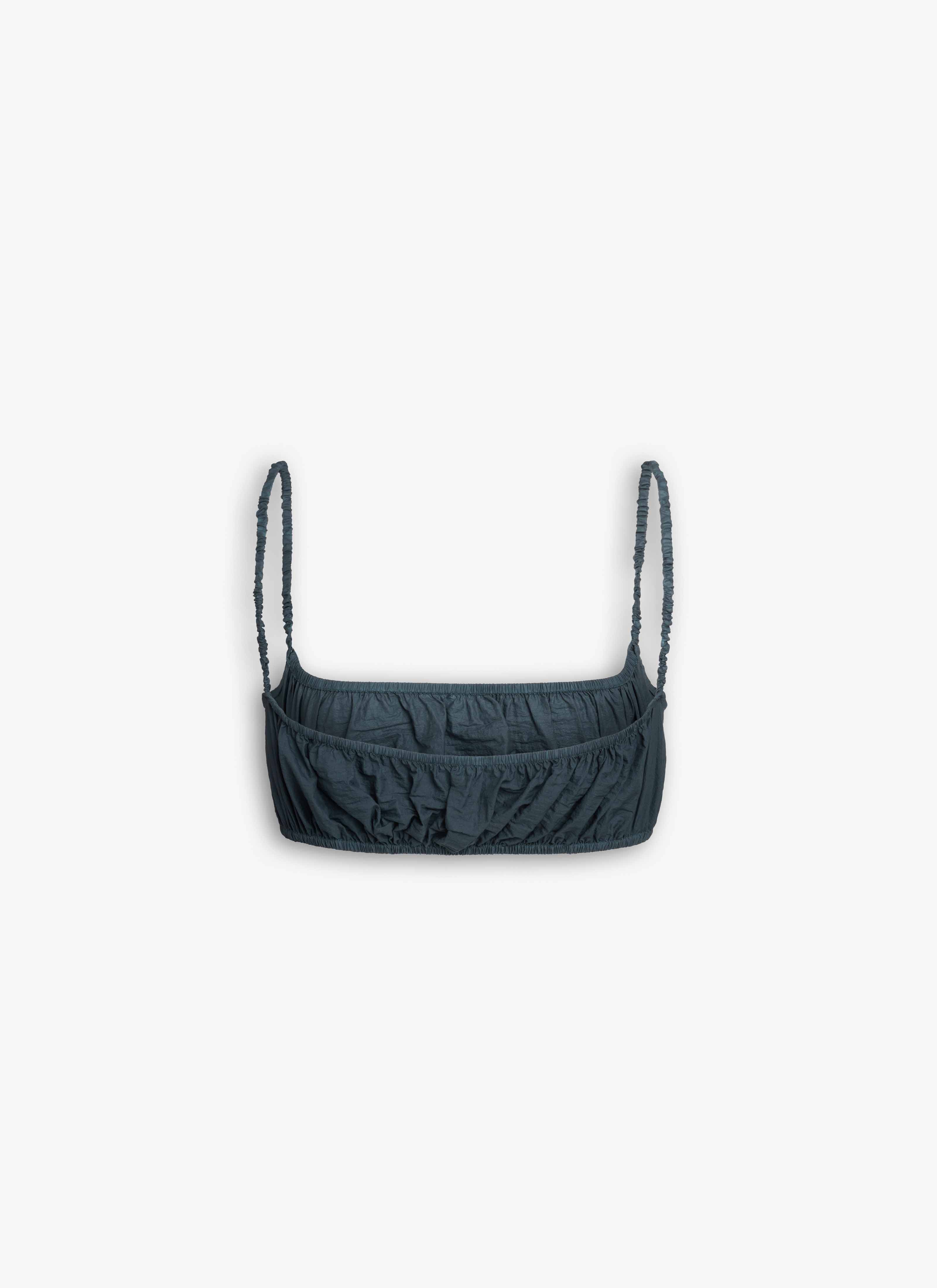 ALAÏA DARK BLUE SOFT NYLON PLEATED BRALETTE