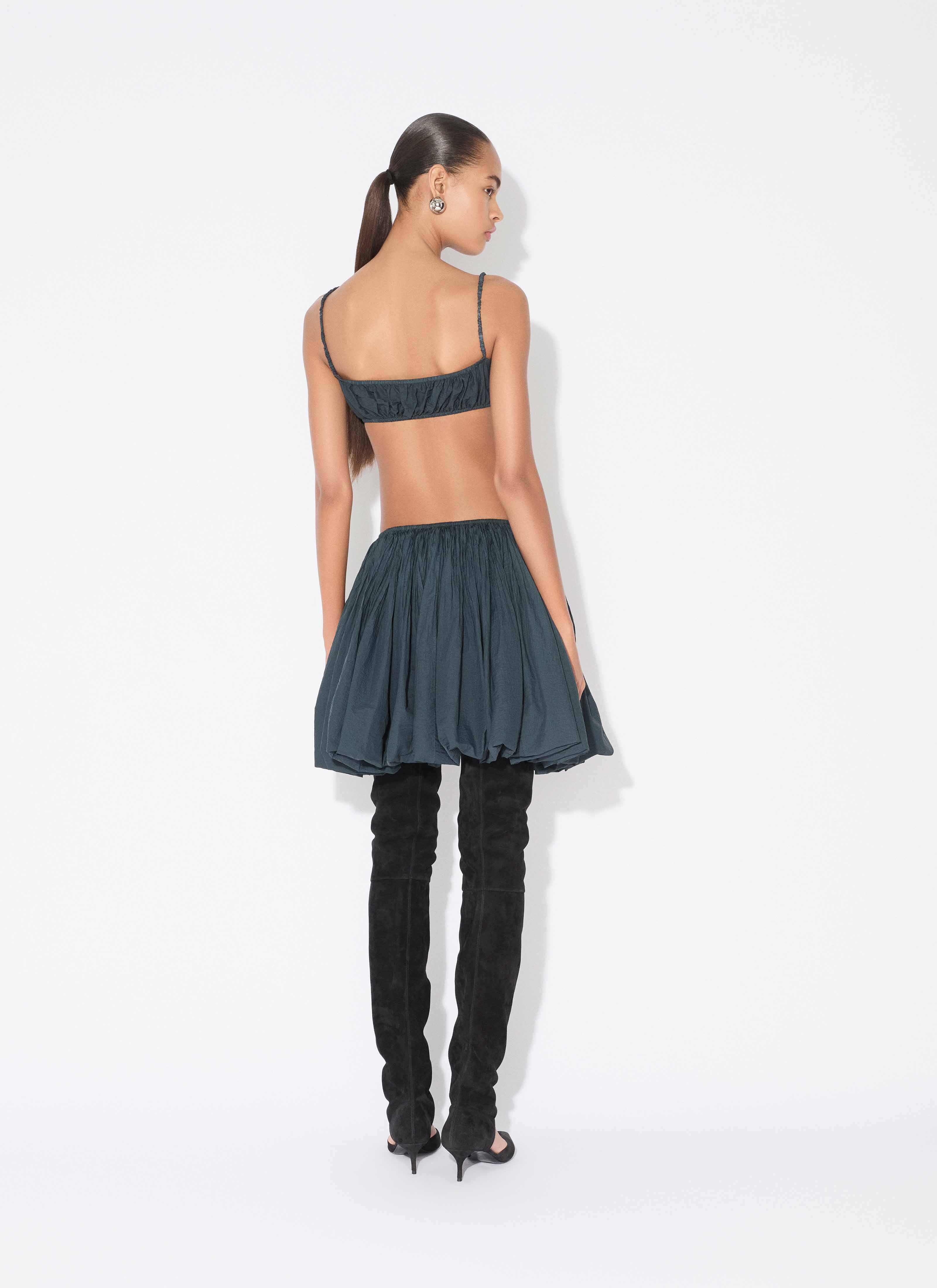 ALAÏA DARK BLUE SOFT NYLON PLEATED BRALETTE