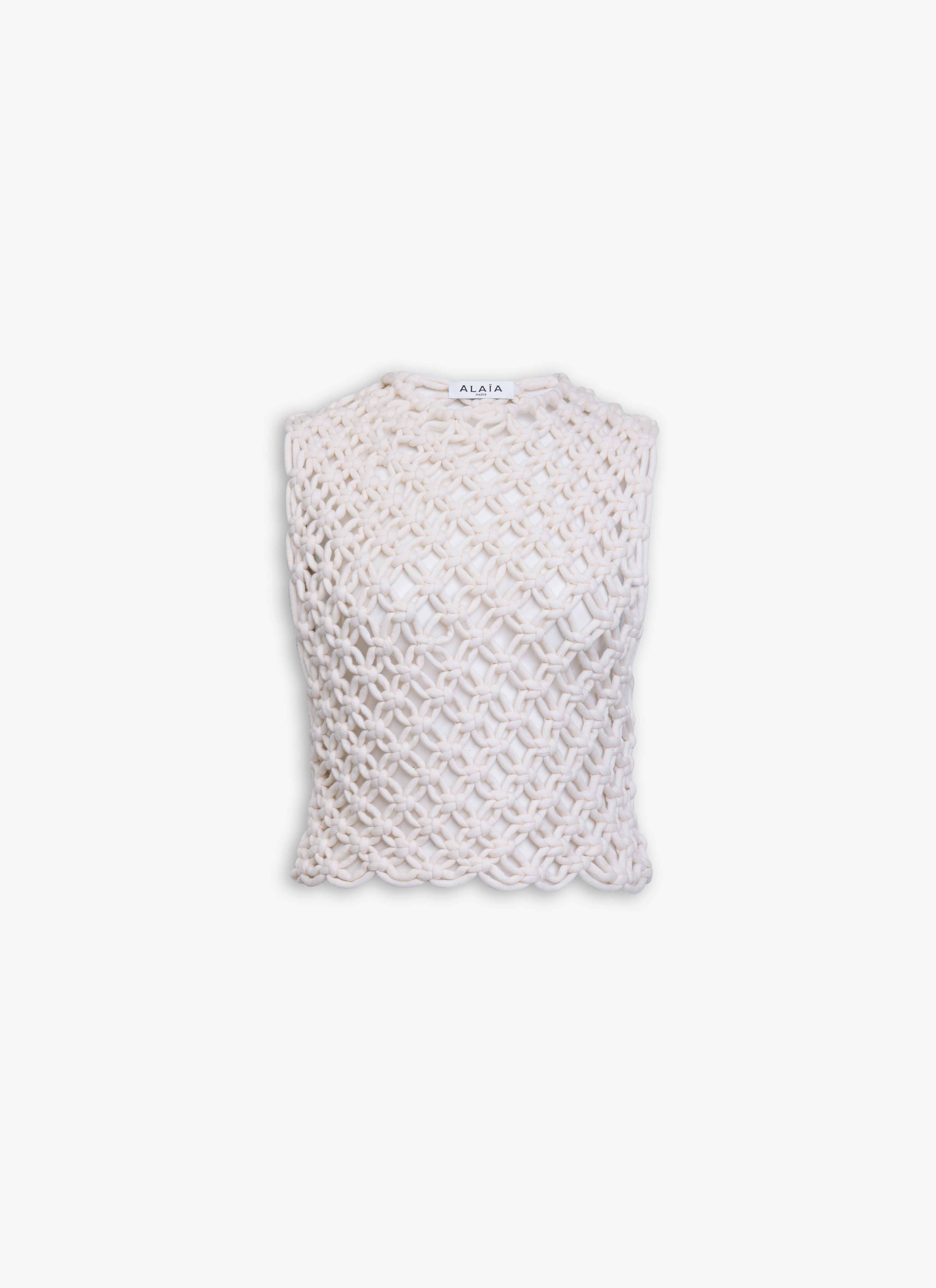 ALAÏA WHITE  HAND KNOTTED TOP