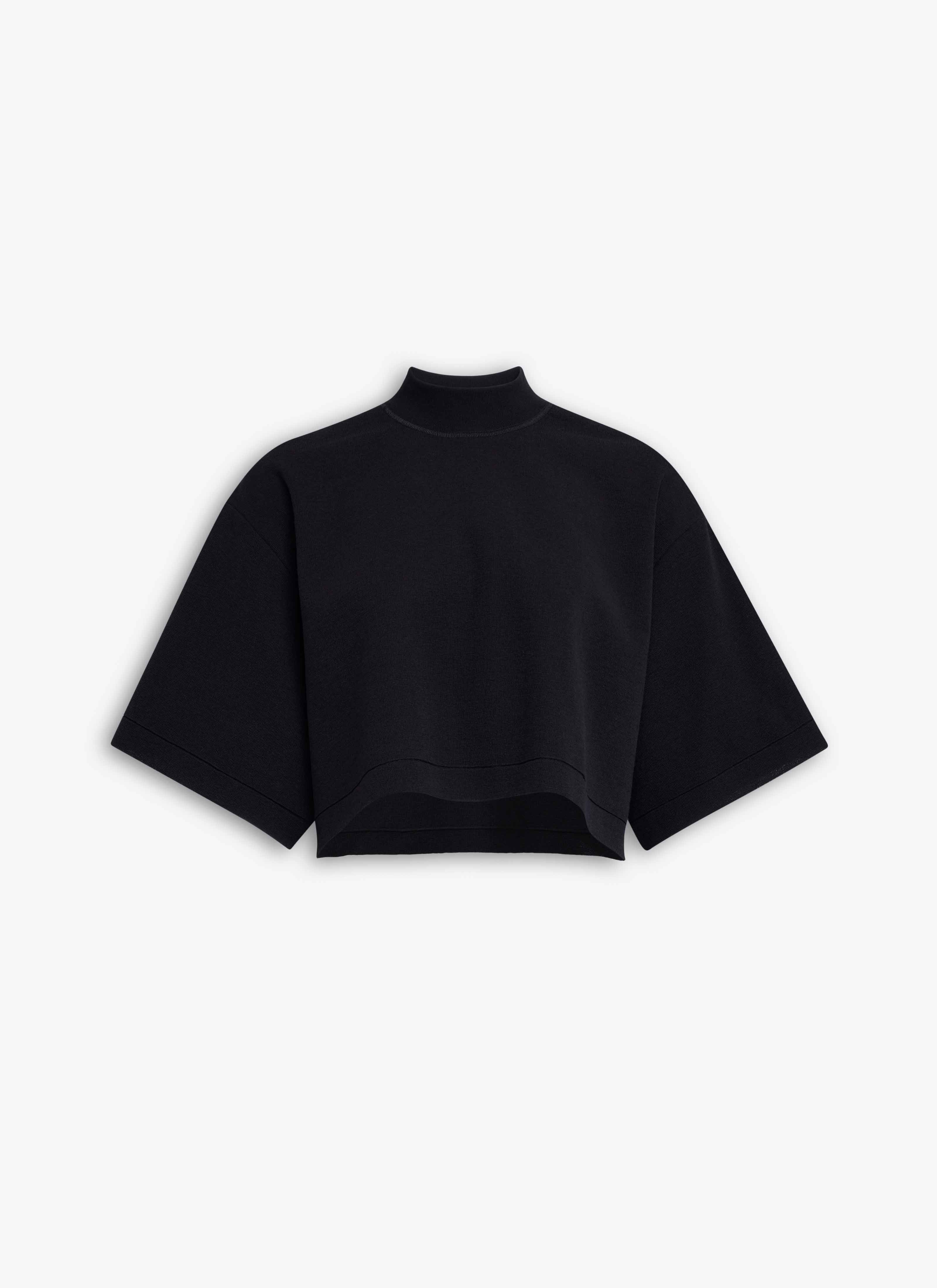 ALAÏA BLACK KNITTED CROPPED T-SHIRT