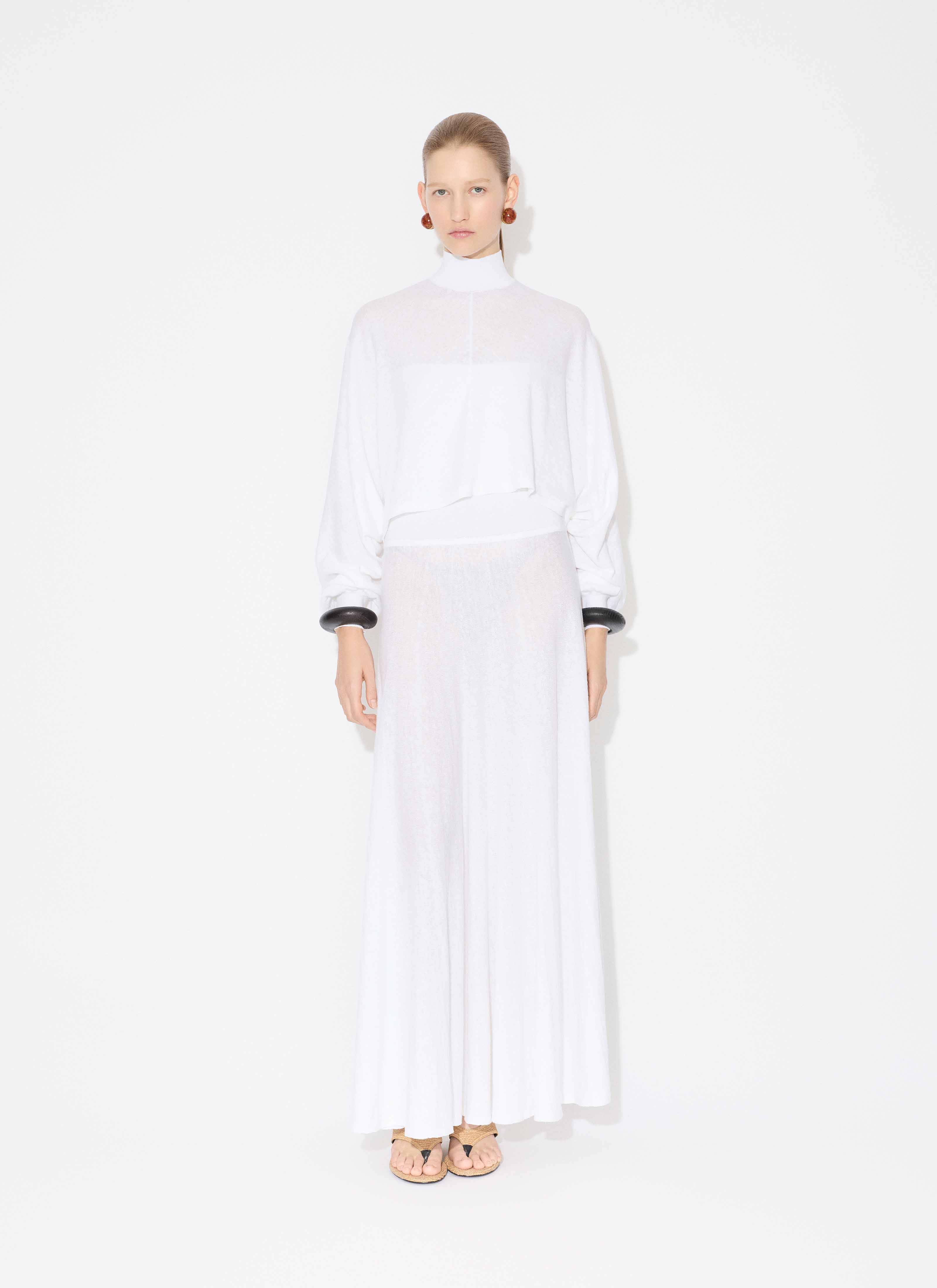 ALAÏA WHITE COTTON LINEN KNIT BARE BACK JUMPER