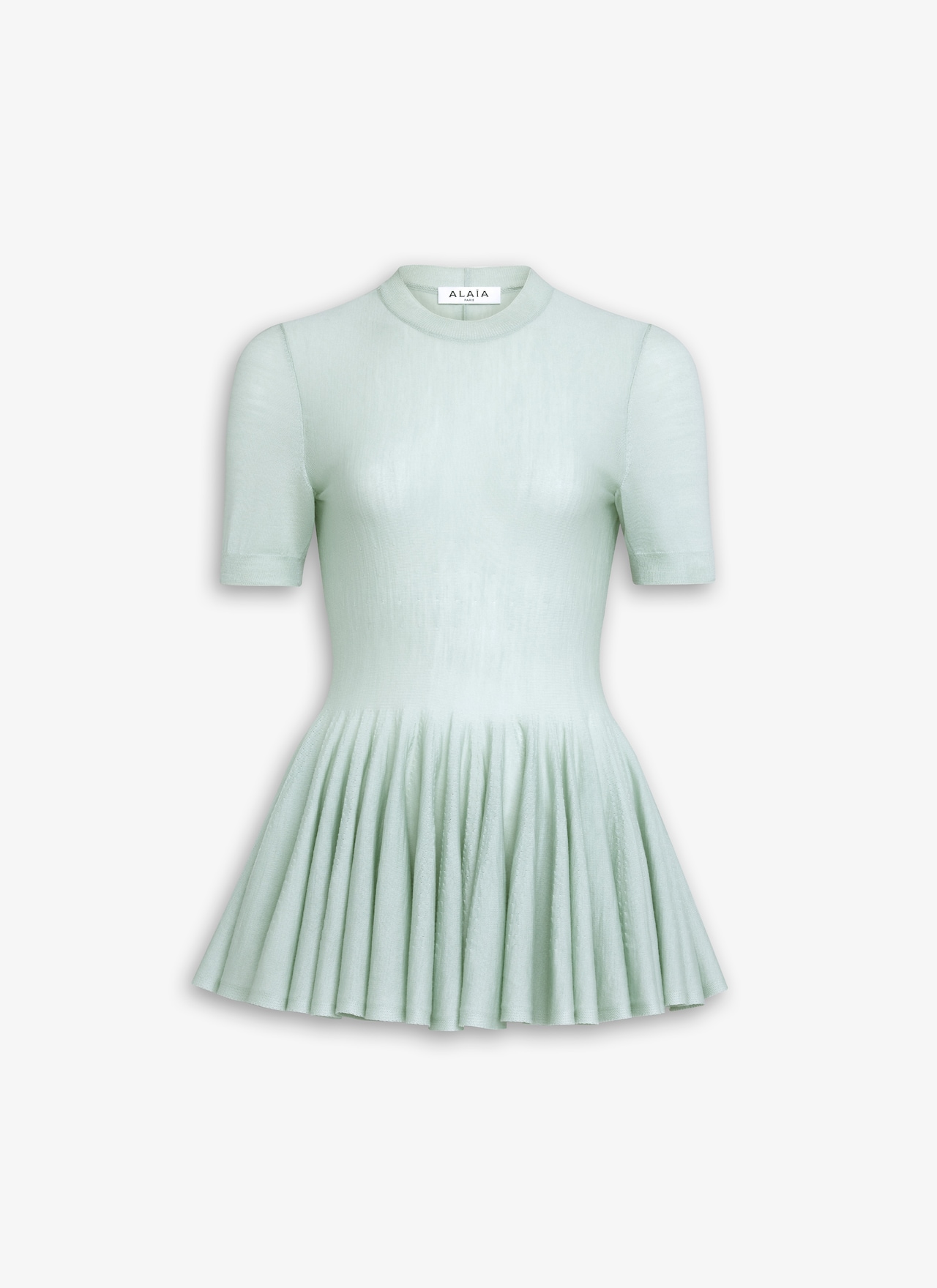 ALAÏA TOP PÉPLUM EN LAINE MÉRINOS VERT | ALAÏA FR