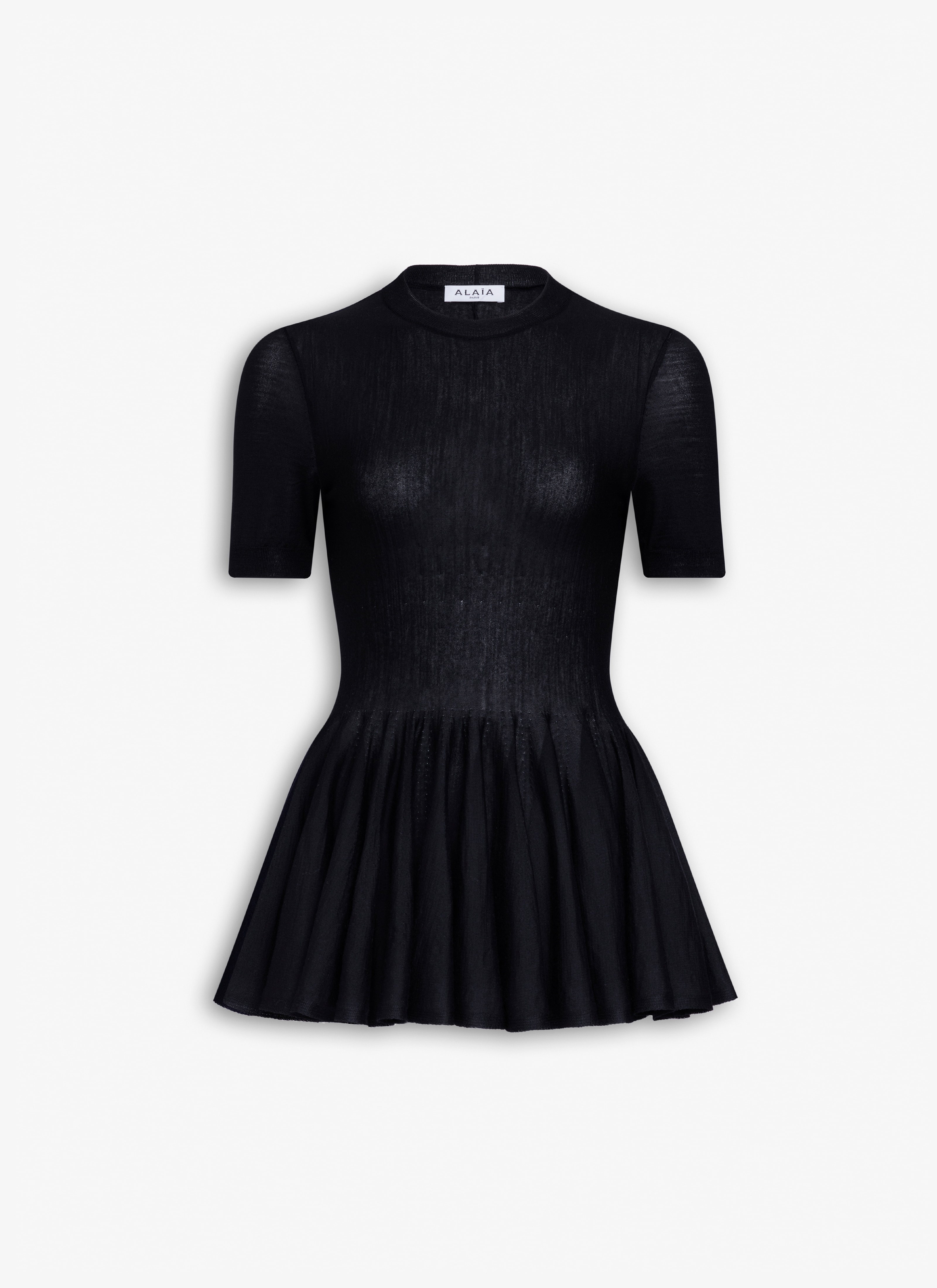 ALAÏA BLACK WOOL MERINO PEPLUM TOP